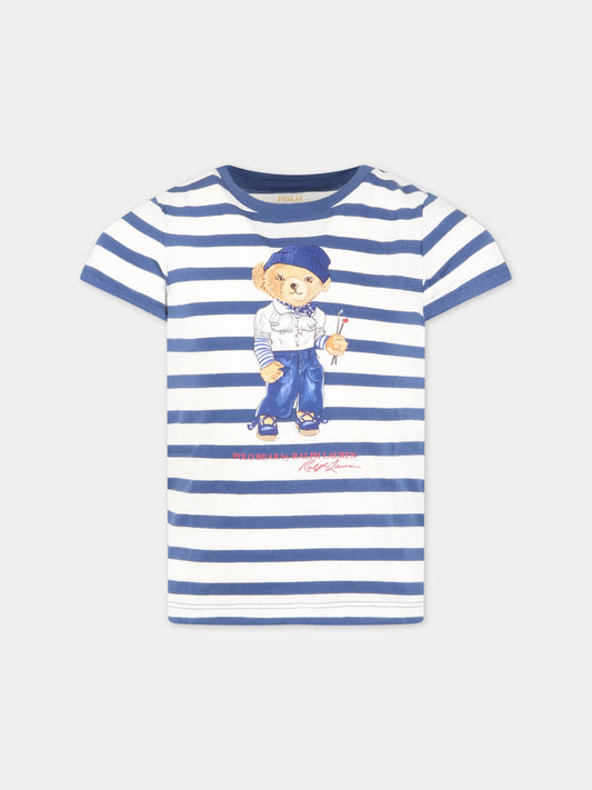 T-shirt multicolor per bambina con Polo Bear e logo rosso,Ralph Lauren Kids,891323001