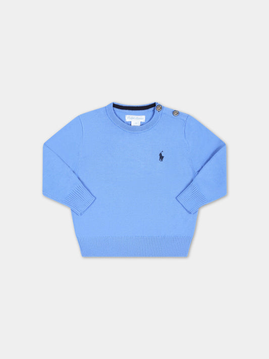 Maglione azzurro per neonato con pony blu,Ralph Lauren Kids,799887028