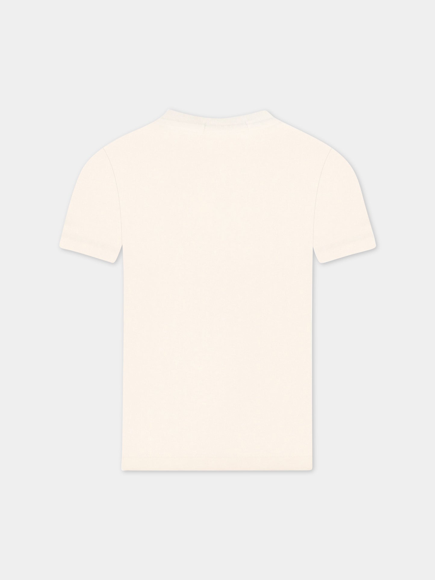 T-shirt beige per bambino con doppio logo,Calvin Klein Kids,CKIU0IU00267 IU0IU00267 ACJ