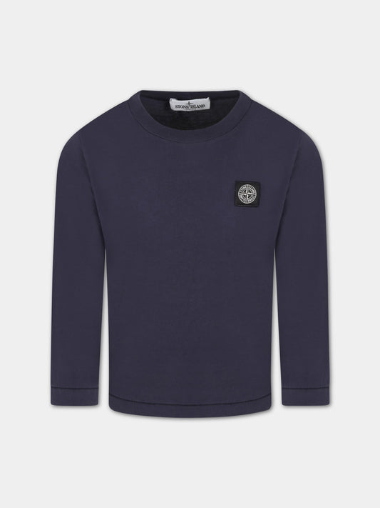 T-shirt blu per bambino con iconica bussola,Stone Island Junior,7816 204 47 V0020