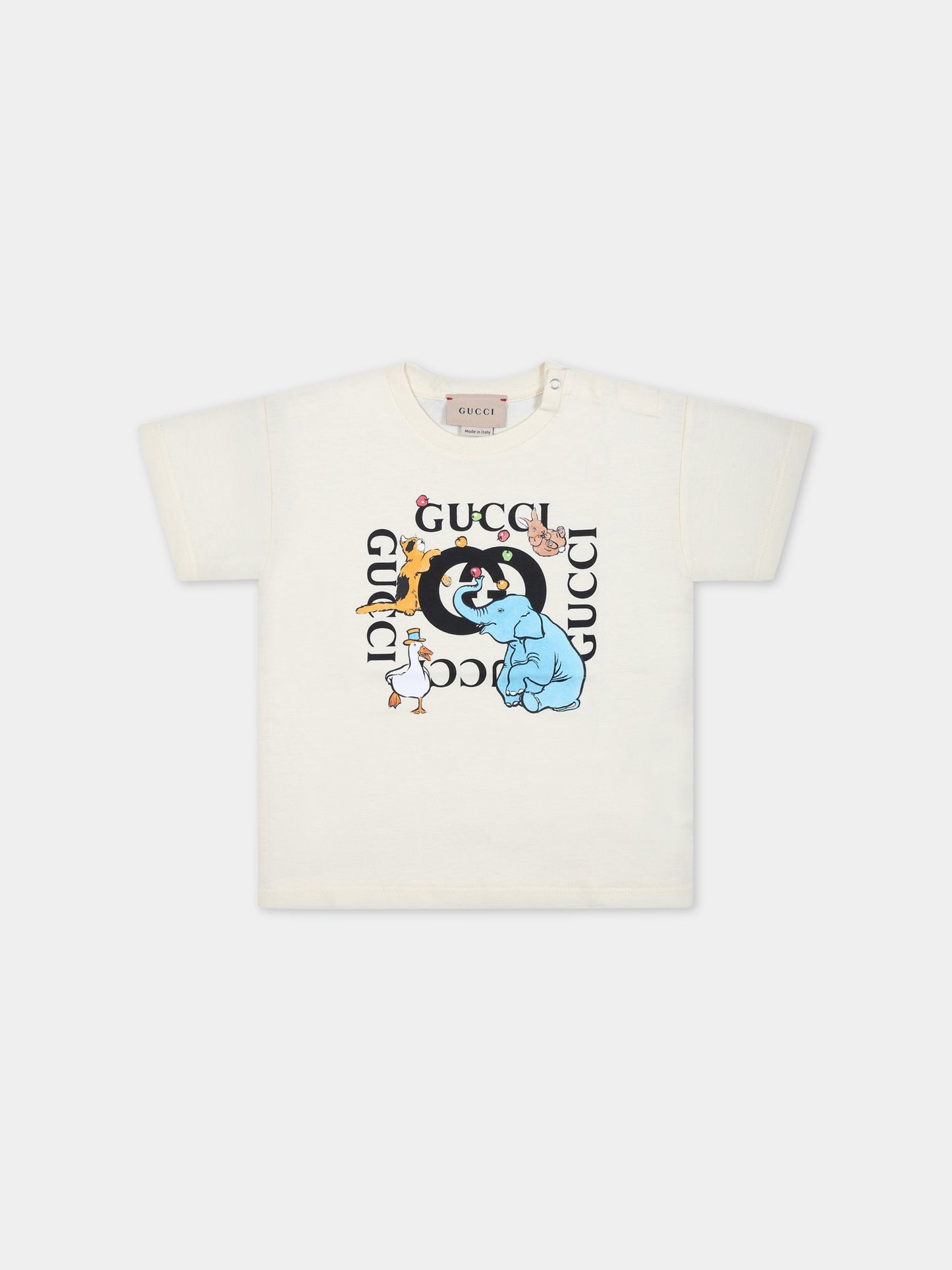 T-shirt avorio per neonato con stampa con animali,Gucci Kids,576871 XJEY9 9756