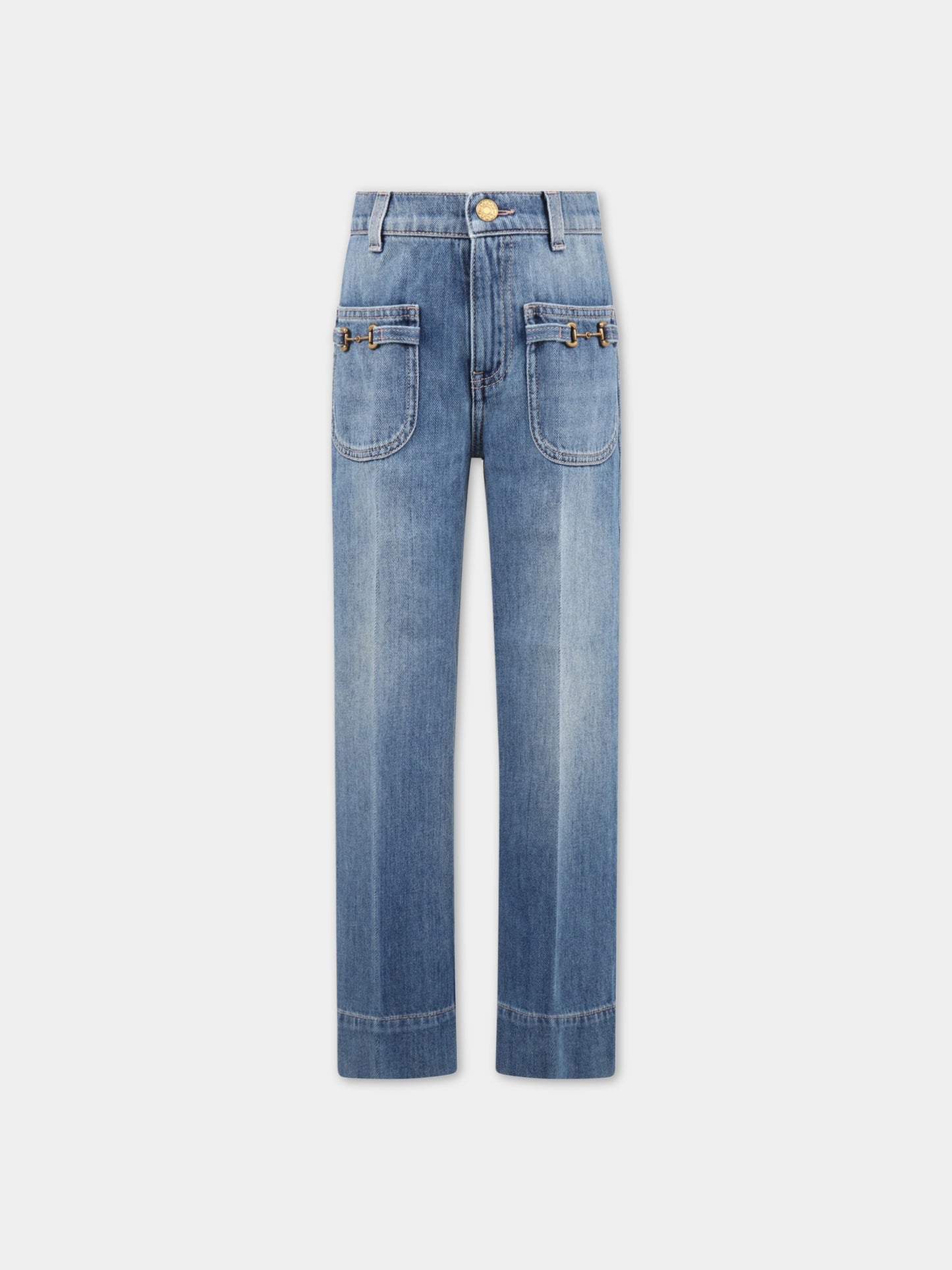 Jeans blu per bambina con morsetti,Gucci Kids,718706 XDB96 4447