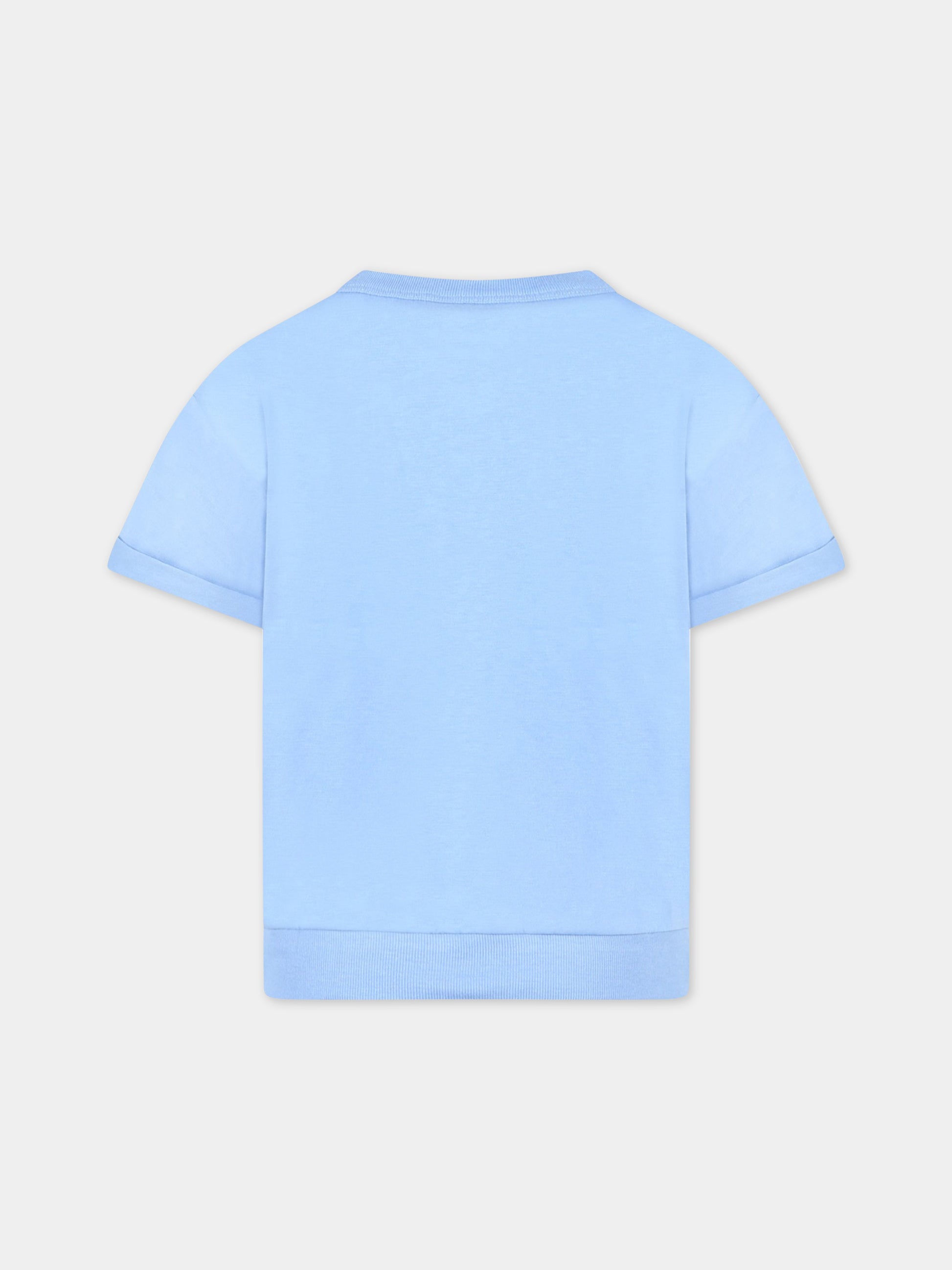 T-shirt azzurra per bambina con logo rosso,Gucci Kids,695318 XJE4E 4087