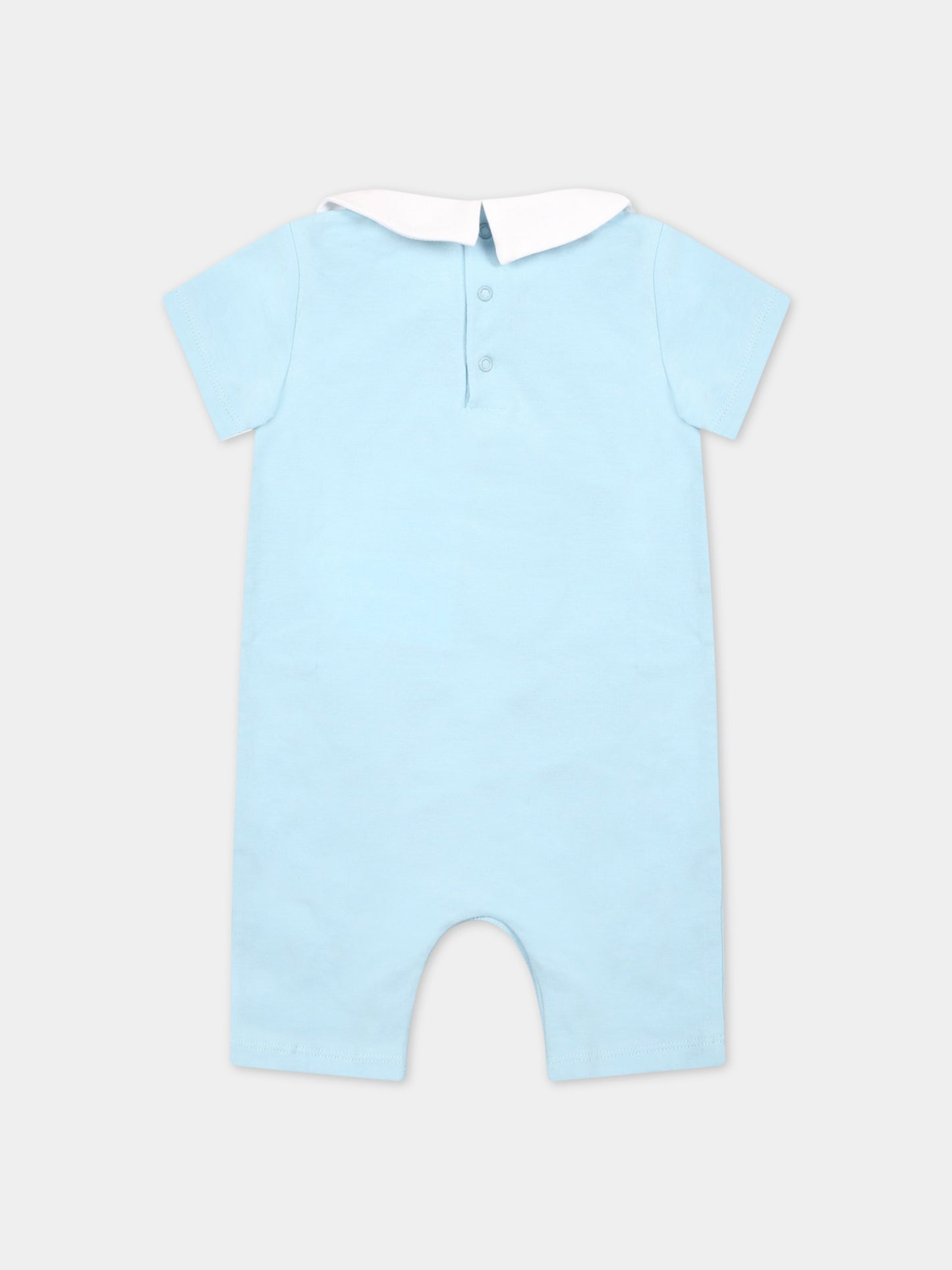Pagliaccetto celeste per neonato con Teddy Bear e logo nero,Moschino Kids,MUY058 LBA10 40304