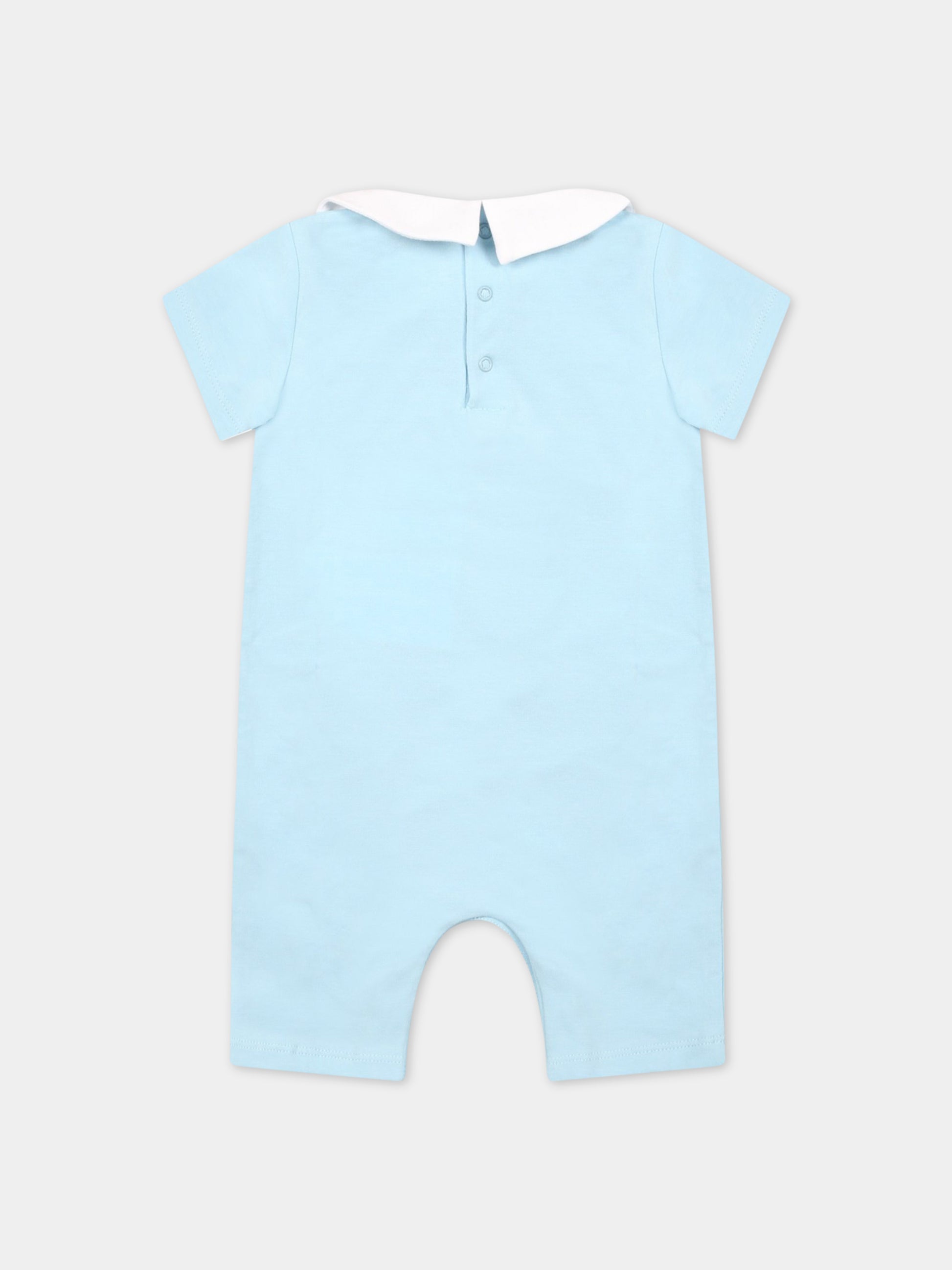 Pagliaccetto celeste per neonato con Teddy Bear e logo nero,Moschino Kids,MUY058 LBA10 40304