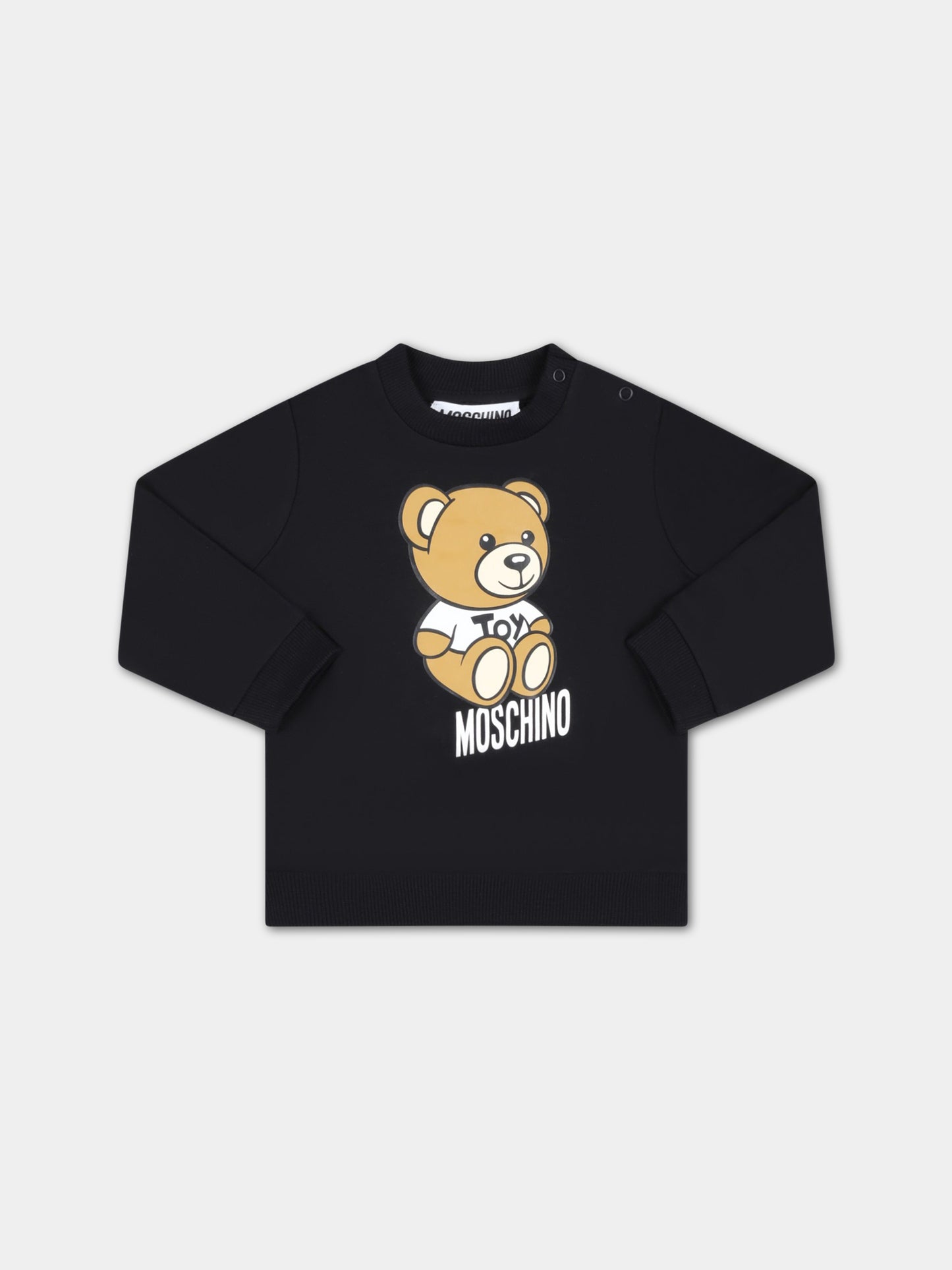 Felpa nera per neonati con Teddy Bear e logo bianco,Moschino Kids,M9F03E LDA00 60100