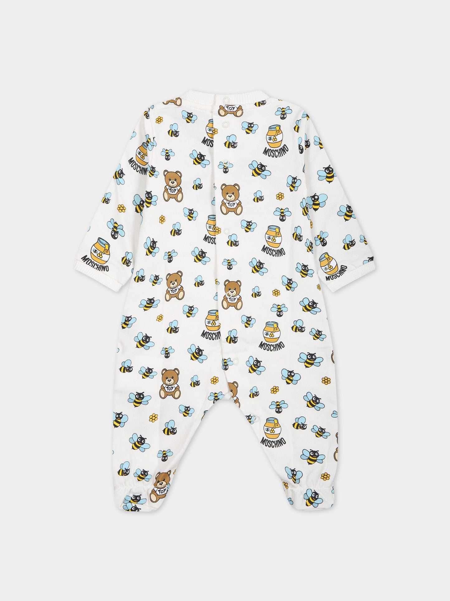 Tutina bianca per neonati con stampa e Teddy Bear,Moschino Kids,MUT039 LCB33 84617