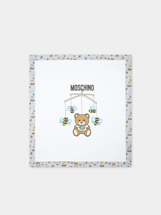 Coperta bianca per neonato con Teddy Bear e api,Moschino Kids,MUB00C LCB33 84481