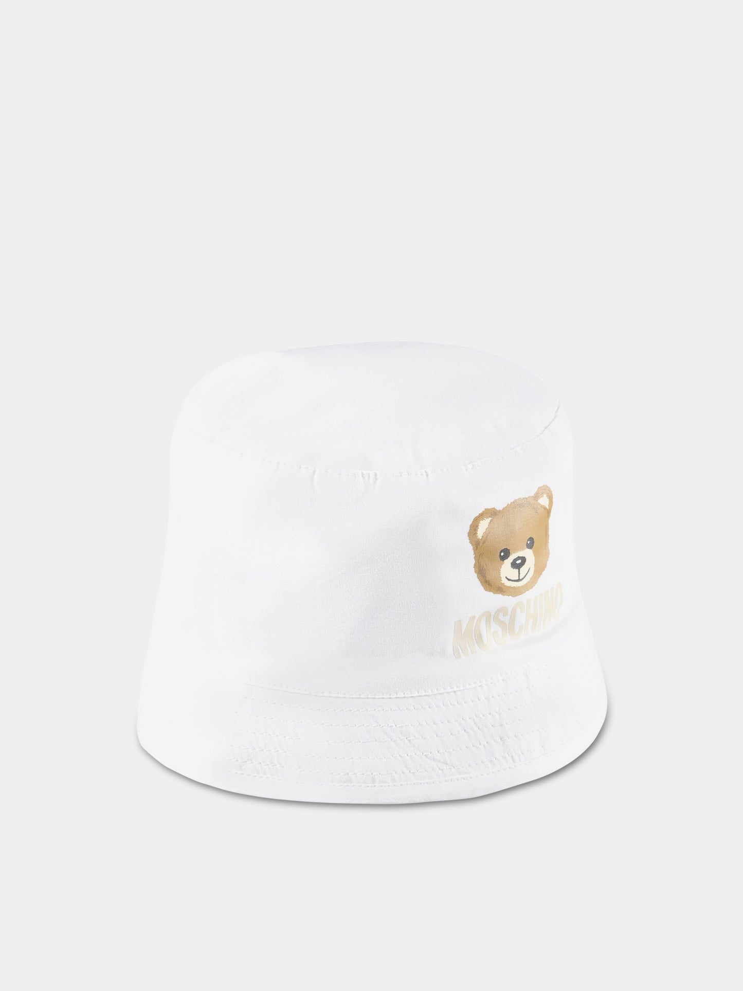Cloche bianca per neonati con Teddy Bear e logo,Moschino Kids,MMX04A LMA01 10101