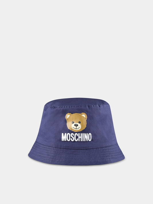 Cloche blu per neonato con Teddy Bear e logo,Moschino Kids,MMX04A LMA01 40016