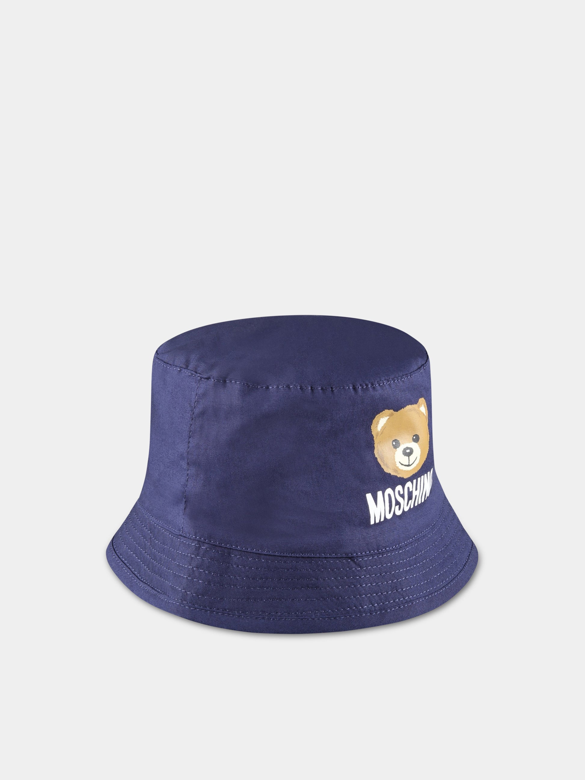 Cloche blu per neonato con Teddy Bear e logo,Moschino Kids,MMX04A LMA01 40016