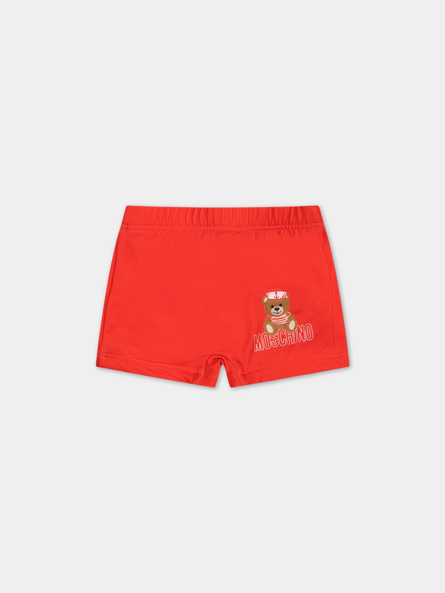 Boxer-mare rossi per neonato con Teddy bear e logo,Moschino Kids,MSL006 LKA00 50109