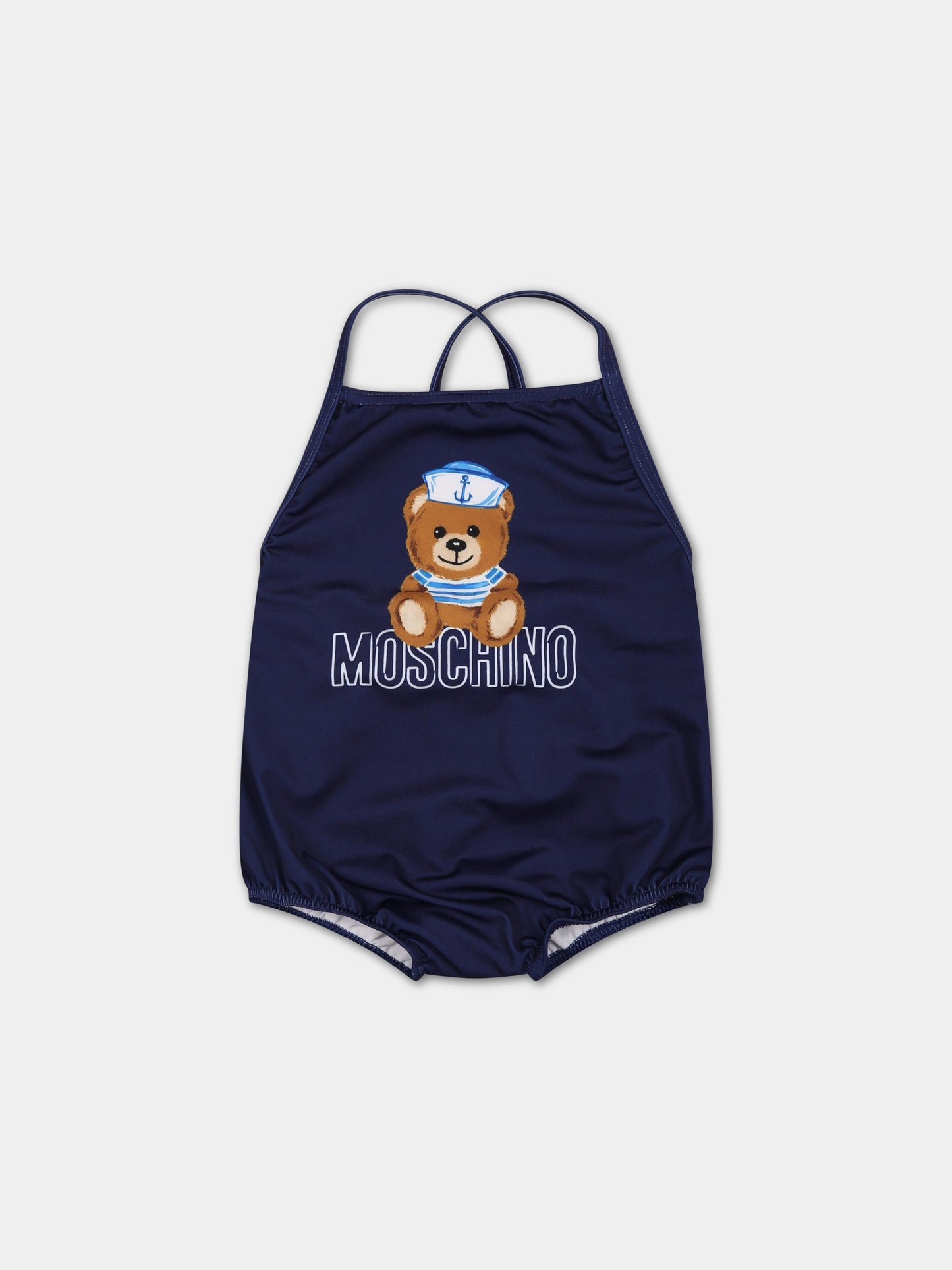 Costume blu per neonata con Teddy Bear e logo,Moschino Kids,MDL00K LKA00 40016