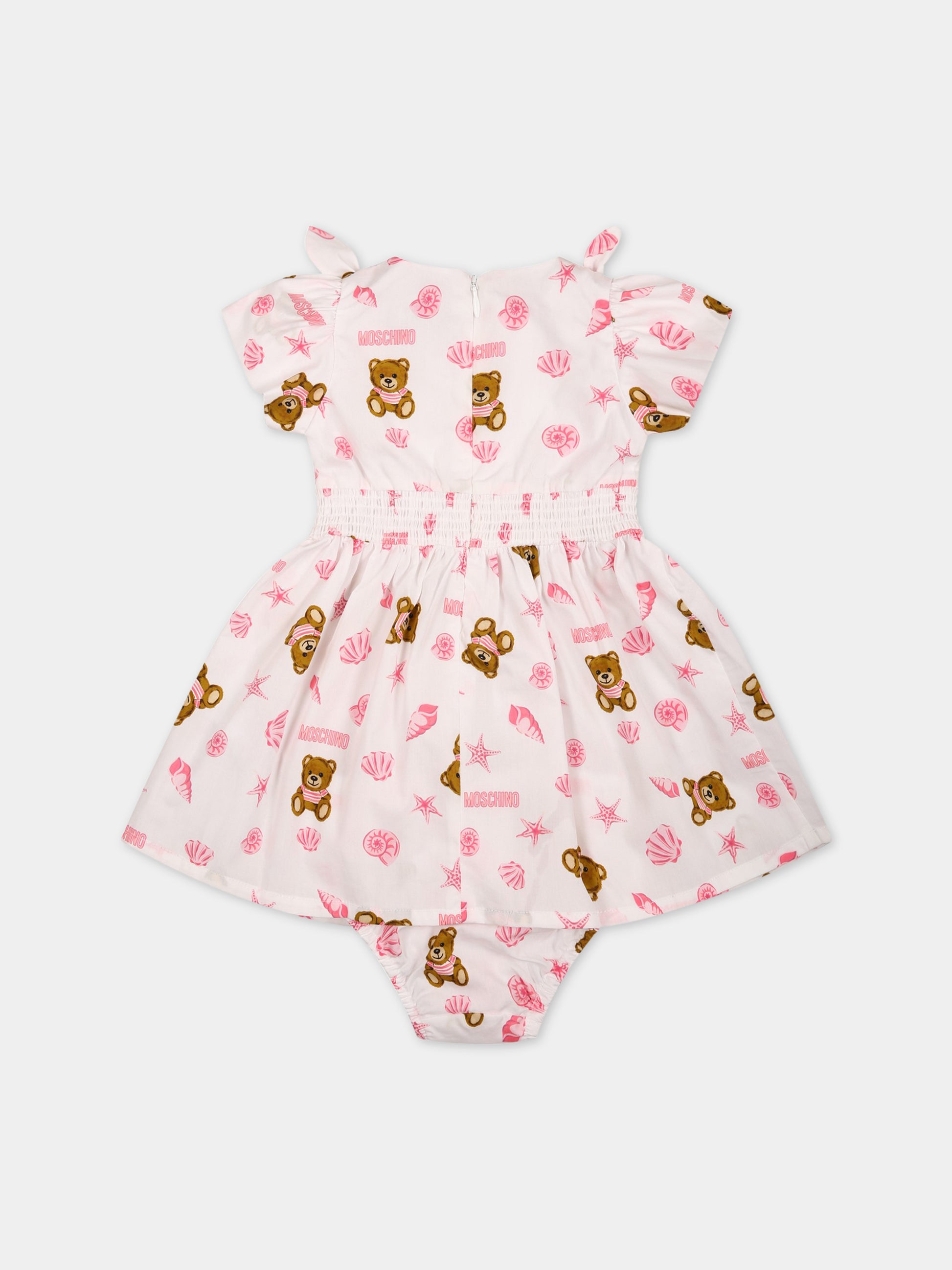 Set bianco per neonata con Teddy Bear e stampa,Moschino Kids,MDV0A8 LLB25 86801