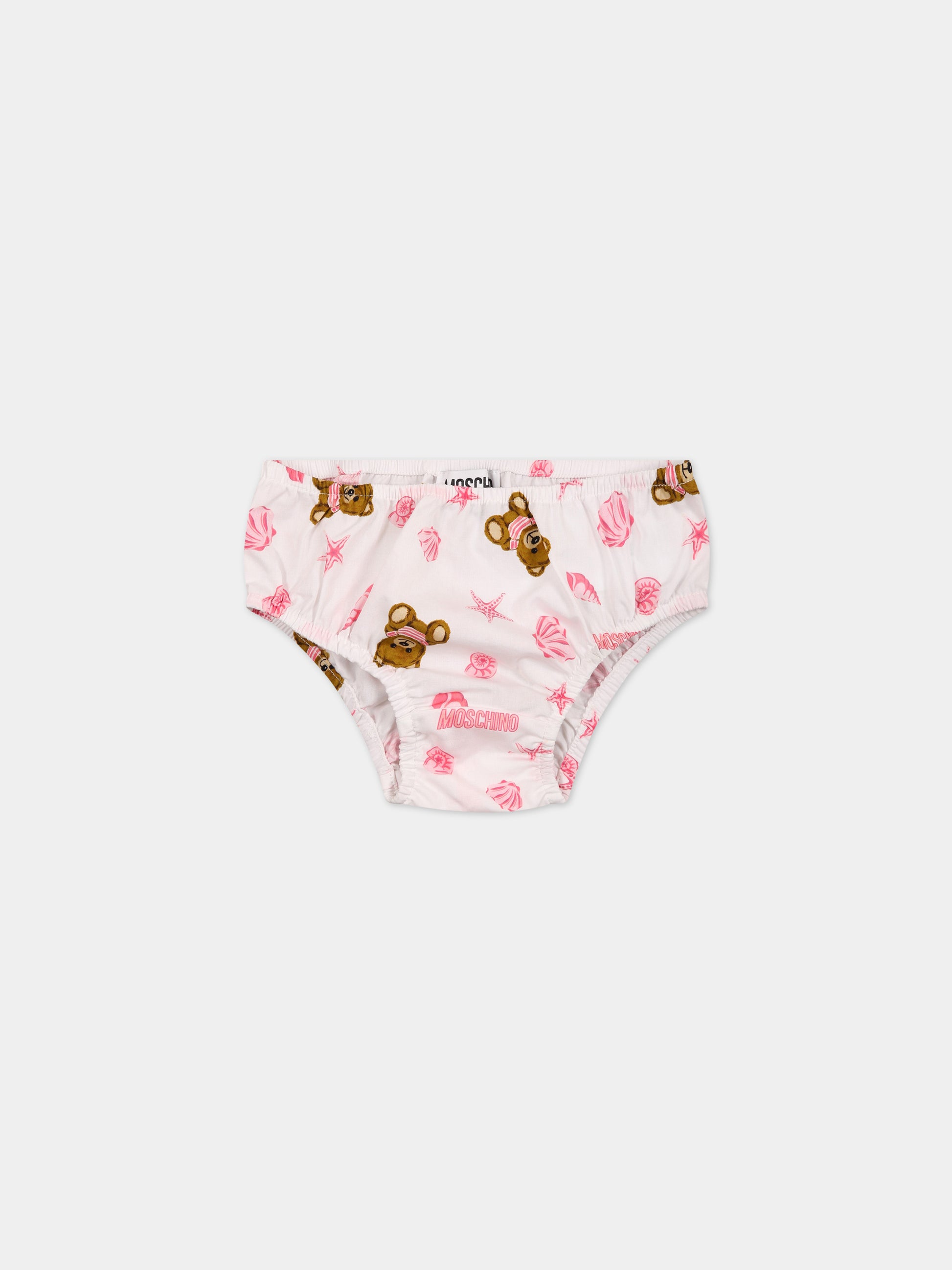 Set bianco per neonata con Teddy Bear e stampa,Moschino Kids,MDV0A8 LLB25 86801