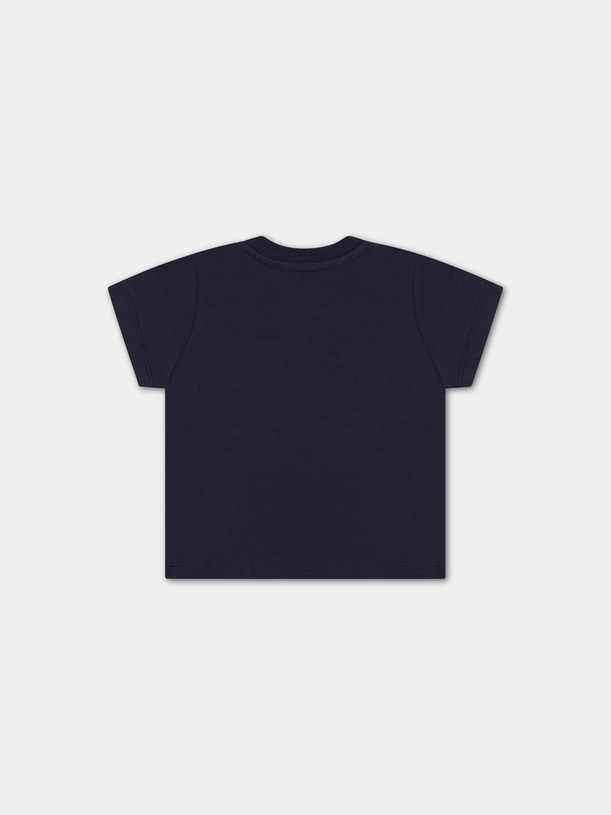 T-shirt blu per neonato con Teddy Bear e logo,Moschino Kids,MRM032 LAA02 40016