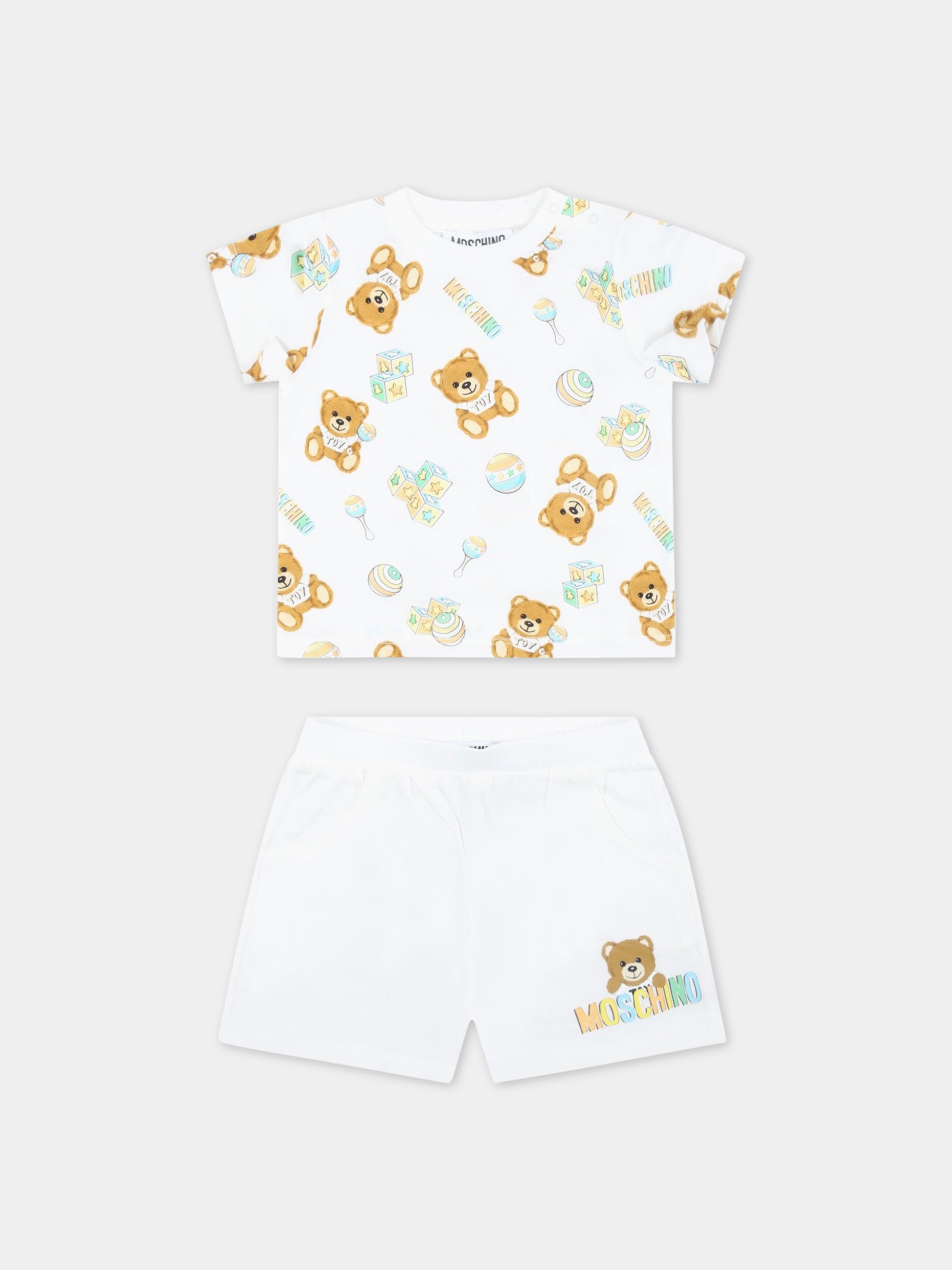 Completo bianco per neonato con Teddy Bear,Moschino Kids,MQG003 LAB59 84352