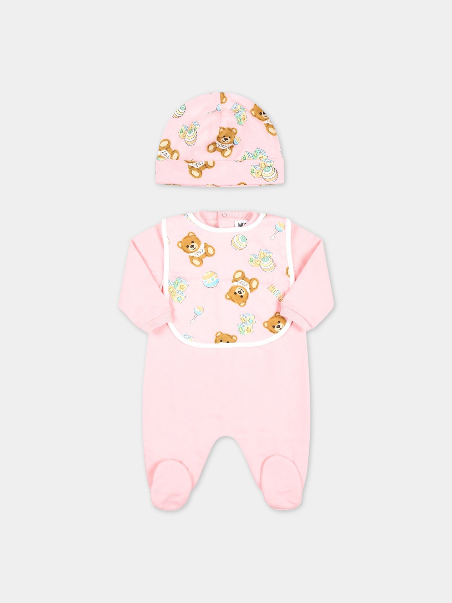Set rosa per neonata con Teddy Bear,Moschino Kids,MMY03I LCA19 50209