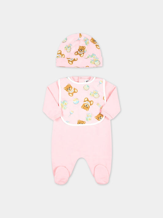Set rosa per neonata con Teddy Bear,Moschino Kids,MMY03I LCA19 50209