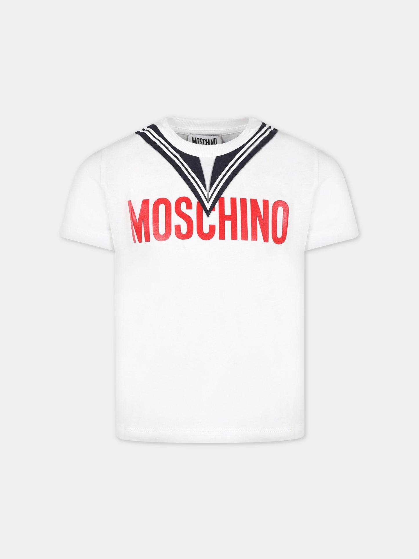 T-shirt bianca per bambino con logo,Moschino Kids,HTM03L LAA02 10101