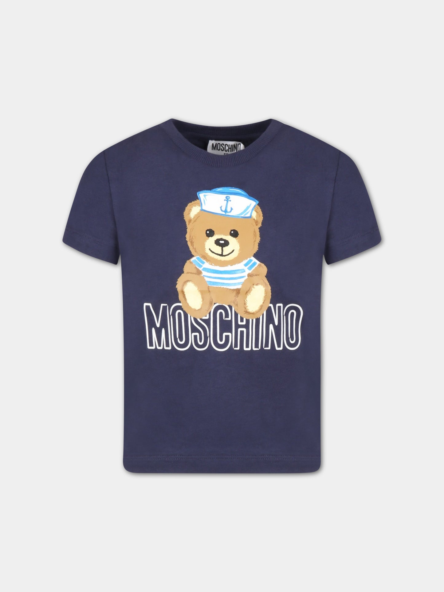 T-shirt blu per bambino con Teddy Bear marinaio,Moschino Kids,HSM03L LAA02 40016