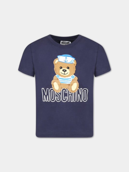 T-shirt blu per bambino con Teddy Bear marinaio,Moschino Kids,HSM03L LAA02 40016