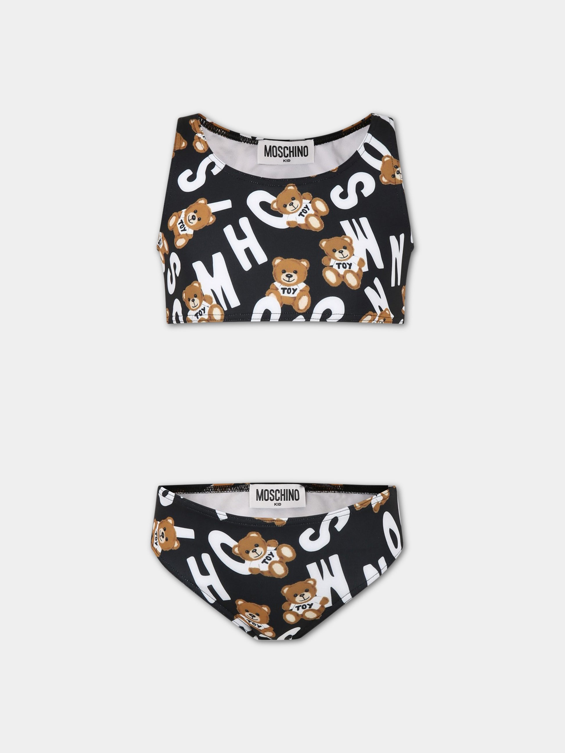 Bikini nero per bambina con Teddy Bear e logo,Moschino Kids,HDL00P LKA00 84291