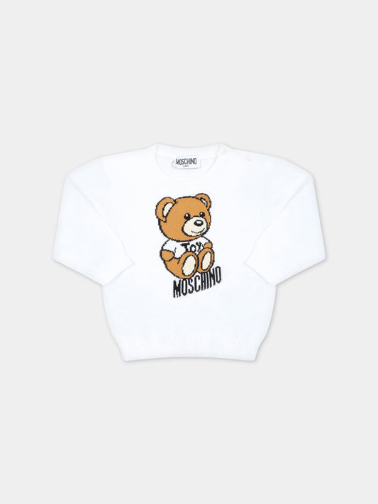 Maglione bianco per neonati con Teddy Bear,Moschino Kids,MRW00J LHE13 10101