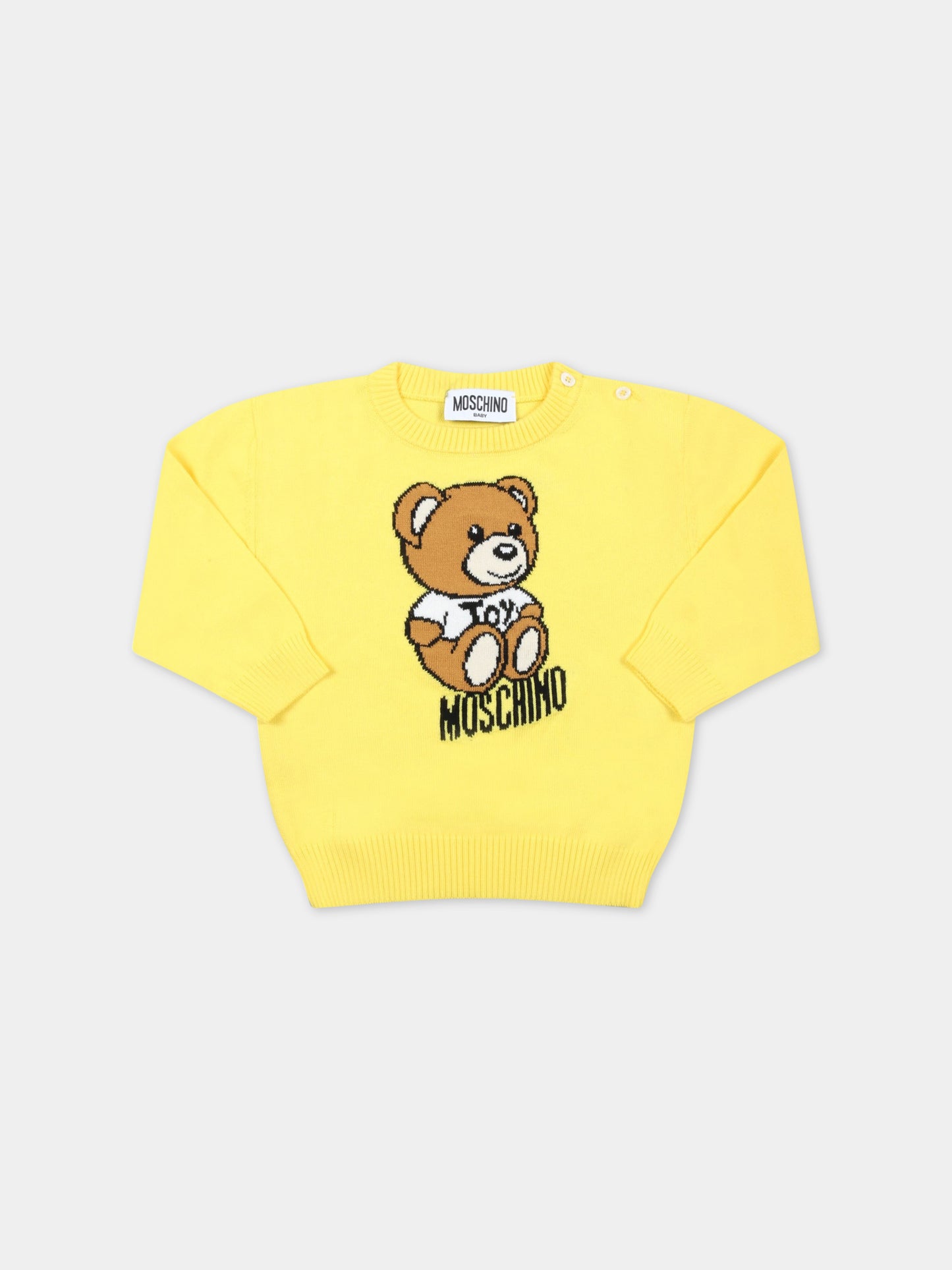 Maglione giallo per neonati con Teddy Bear,Moschino Kids,MRW00J LHE13 50162