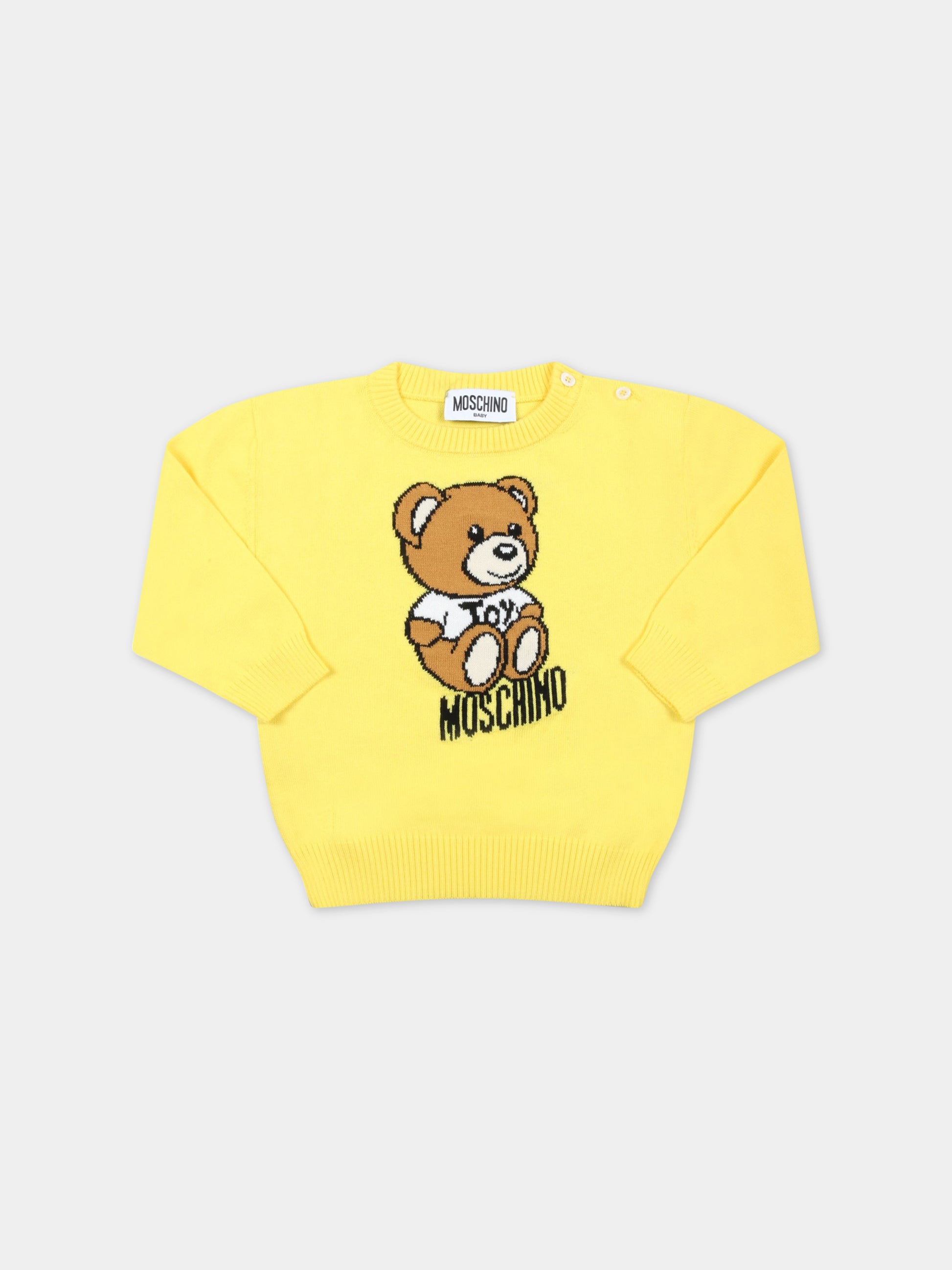 Maglione giallo per neonati con Teddy Bear,Moschino Kids,MRW00J LHE13 50162