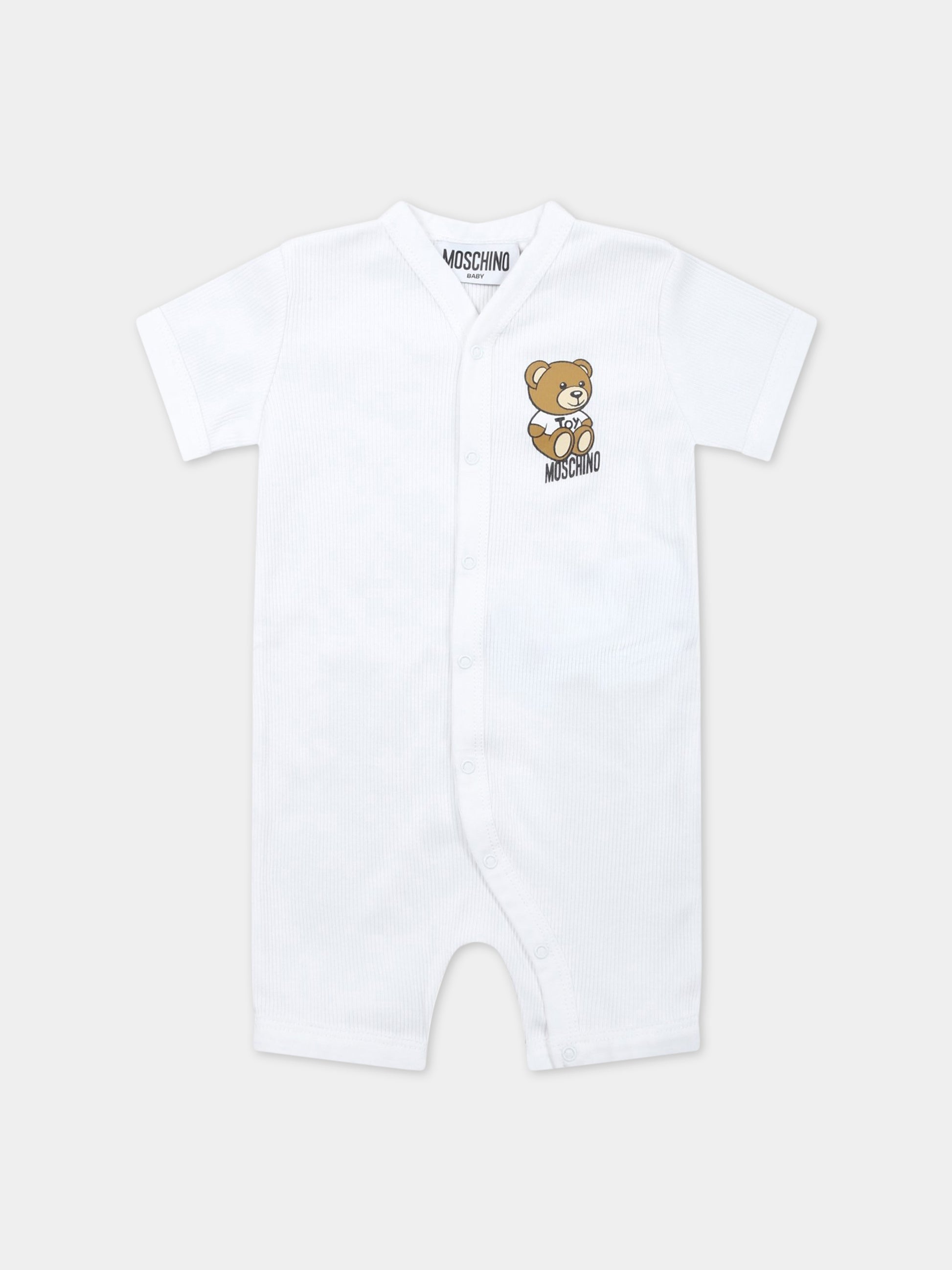 Pagliaccetto bianco per neonati con Teddy Bear,Moschino Kids,MUY055 LAA32 10101