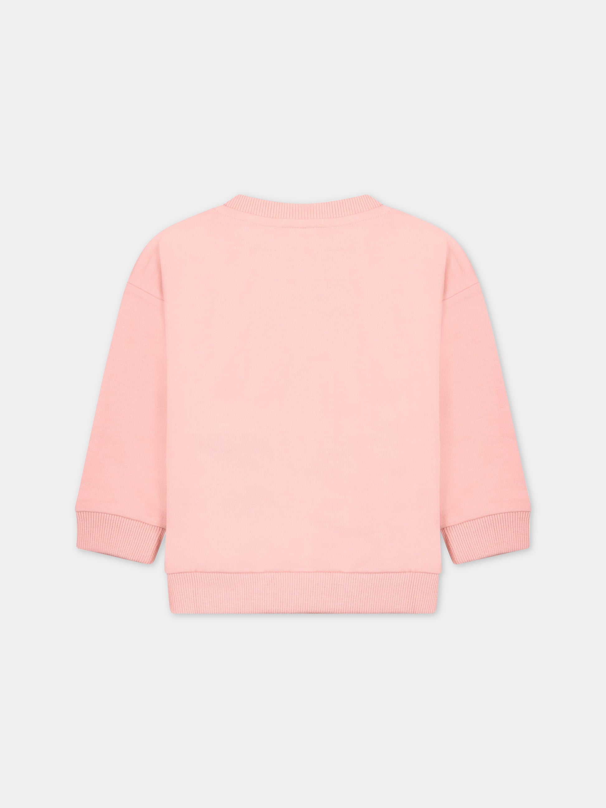 Felpa rosa per neonata con Teddy Bear e logo,Moschino Kids,MUF04S LCA19 50209
