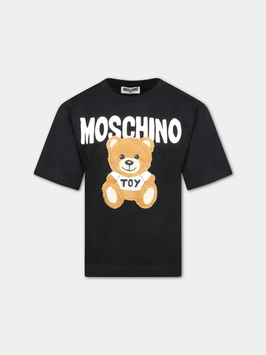 T-shirt nera per bambino con Teddy Bear,Moschino Kids,HOM03R LAA23 60100
