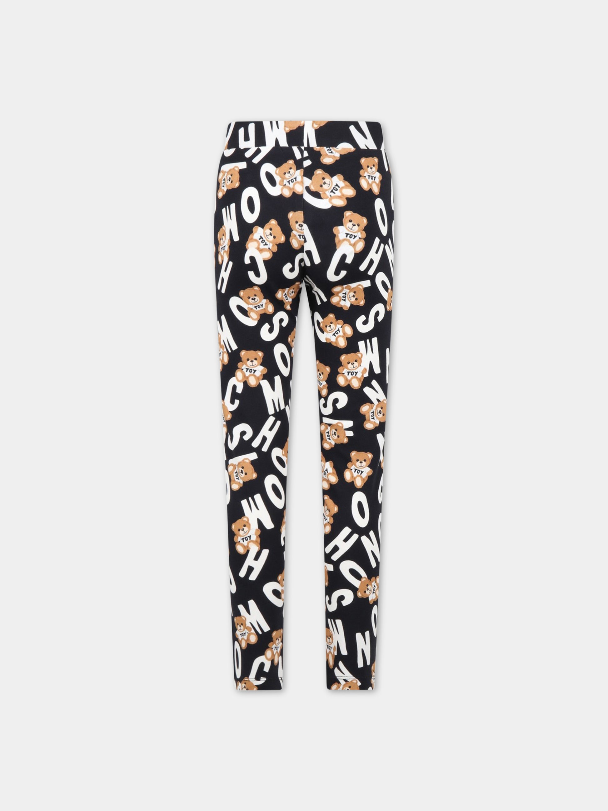Leggings neri per bambino con logo bianco e Teddy Bear,Moschino Kids,HDP04X LBBB8 84291