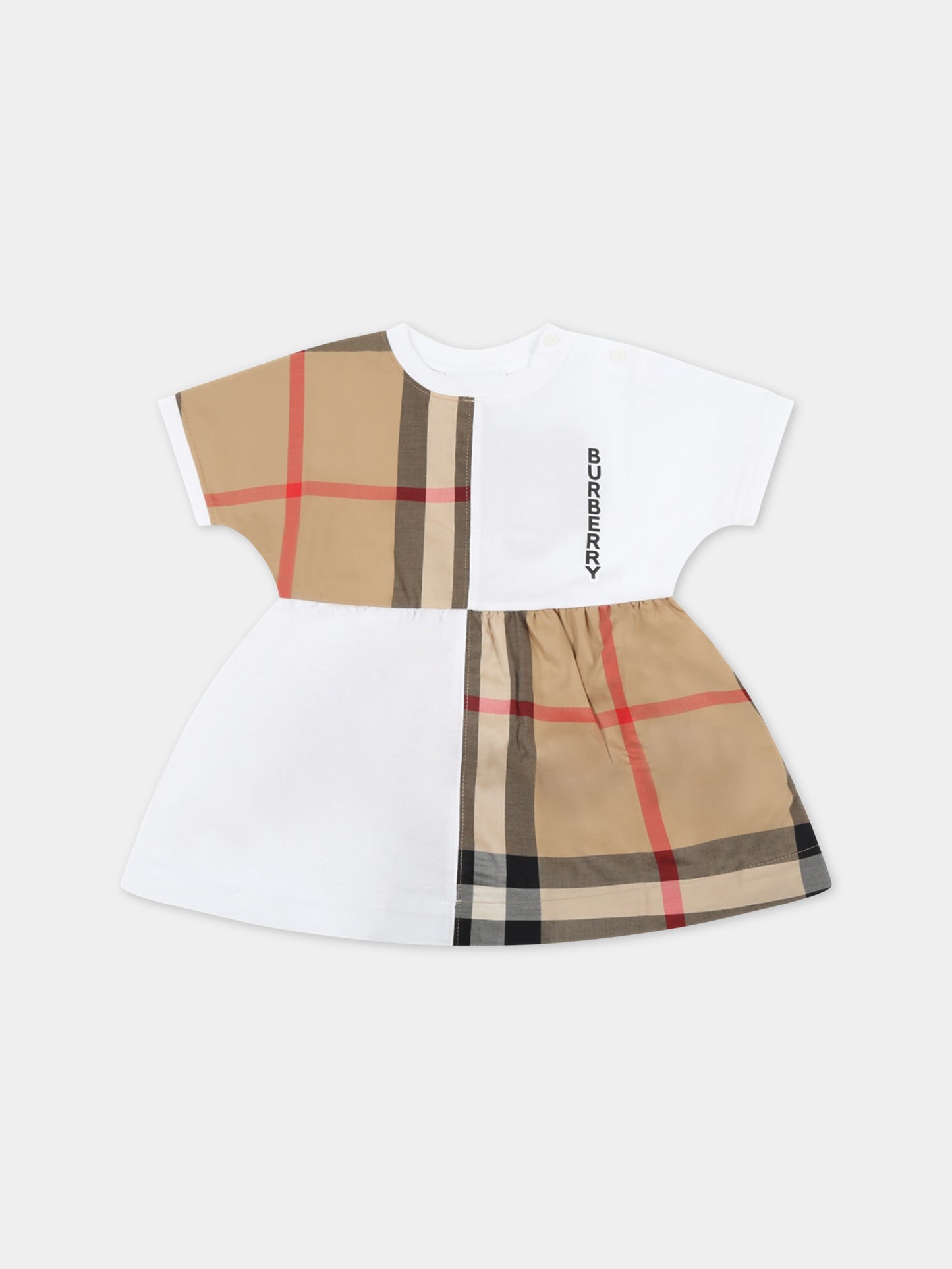 Vestito bianco per neonata con iconico check vintage,Burberry Kids,8048628