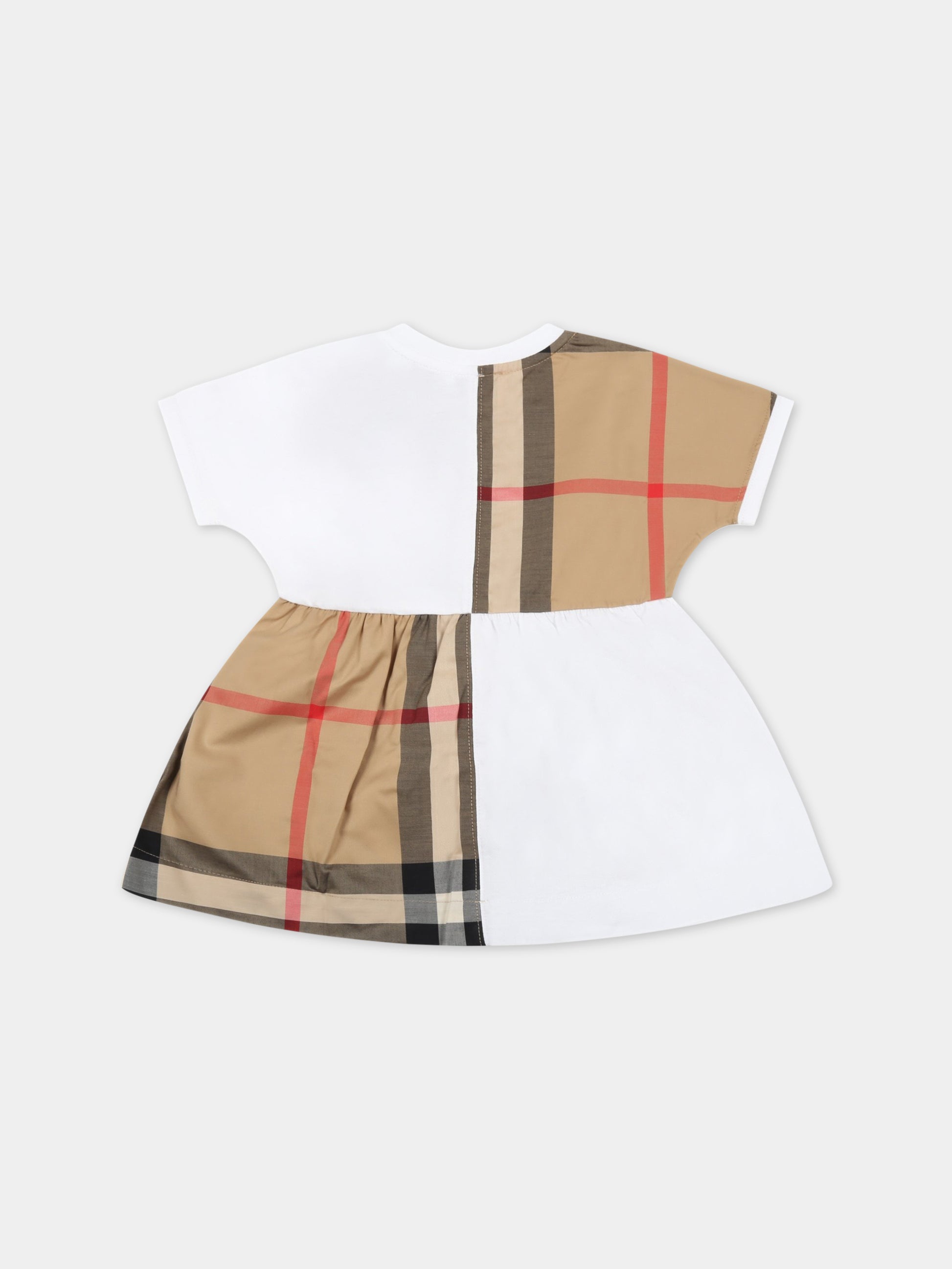 Vestito bianco per neonata con iconico check vintage,Burberry Kids,8048628