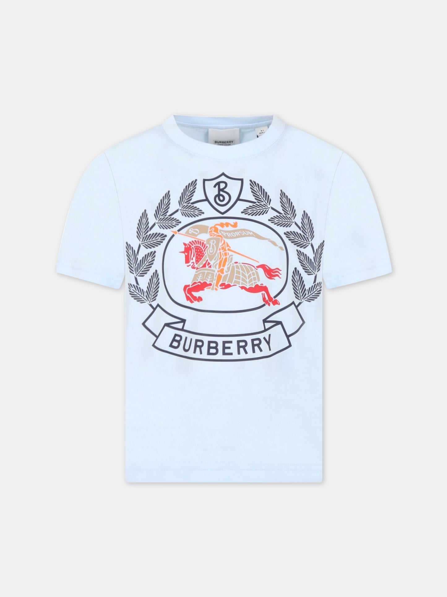 T-shirt celeste per bambino con cavaliere,Burberry Kids,8063356