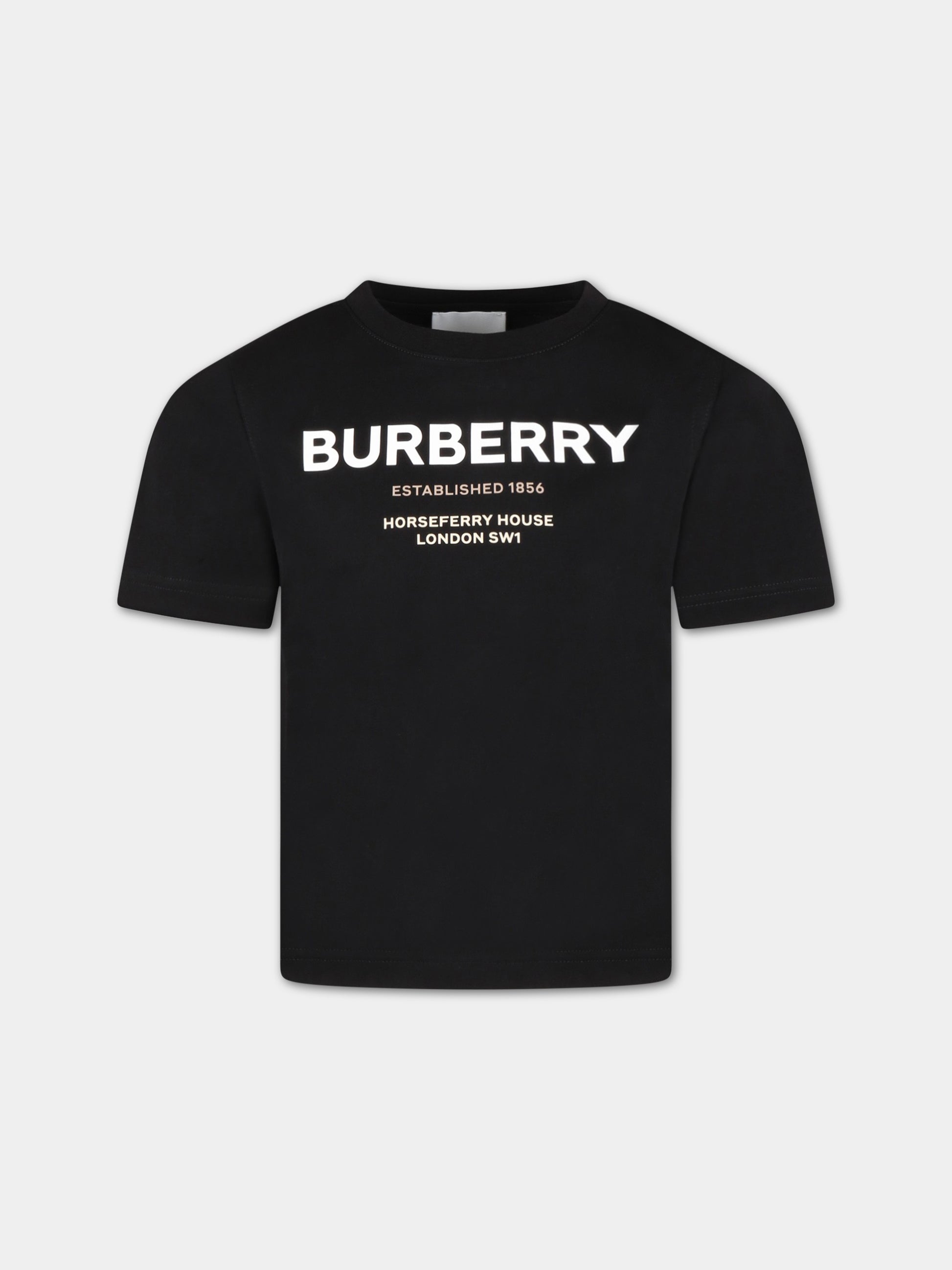 T-shirt nera per bambino con logo bianco,Burberry Kids,8064569