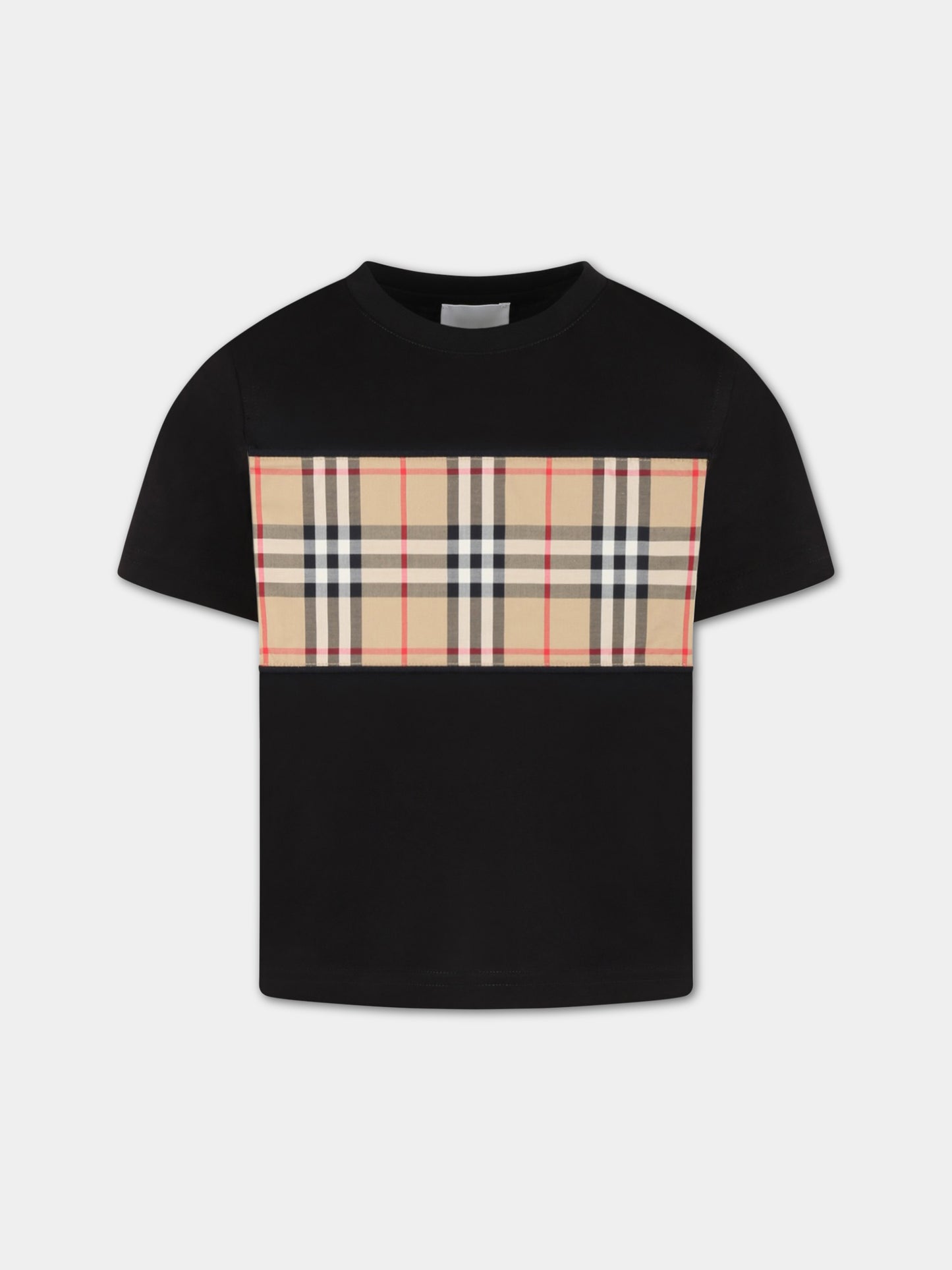 T-shirt nera per bambini con check vintage,Burberry Kids,8064784