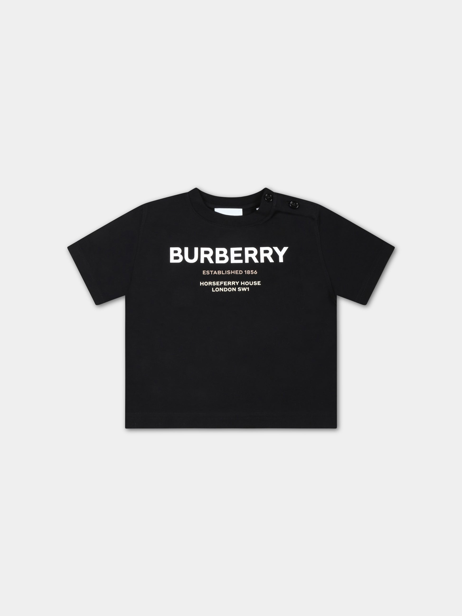 T-shirt nera per neonato con logo bianco,Burberry Kids,8064576