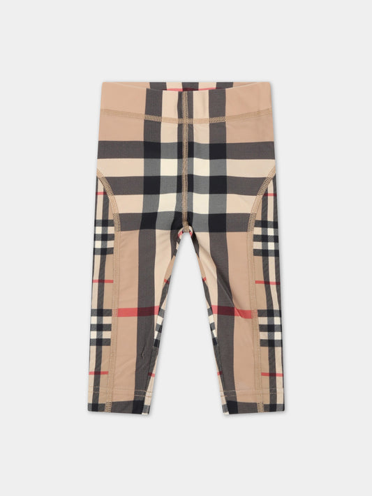 Leggings beige per neonato con iconico check vintage,Burberry Kids,8061389