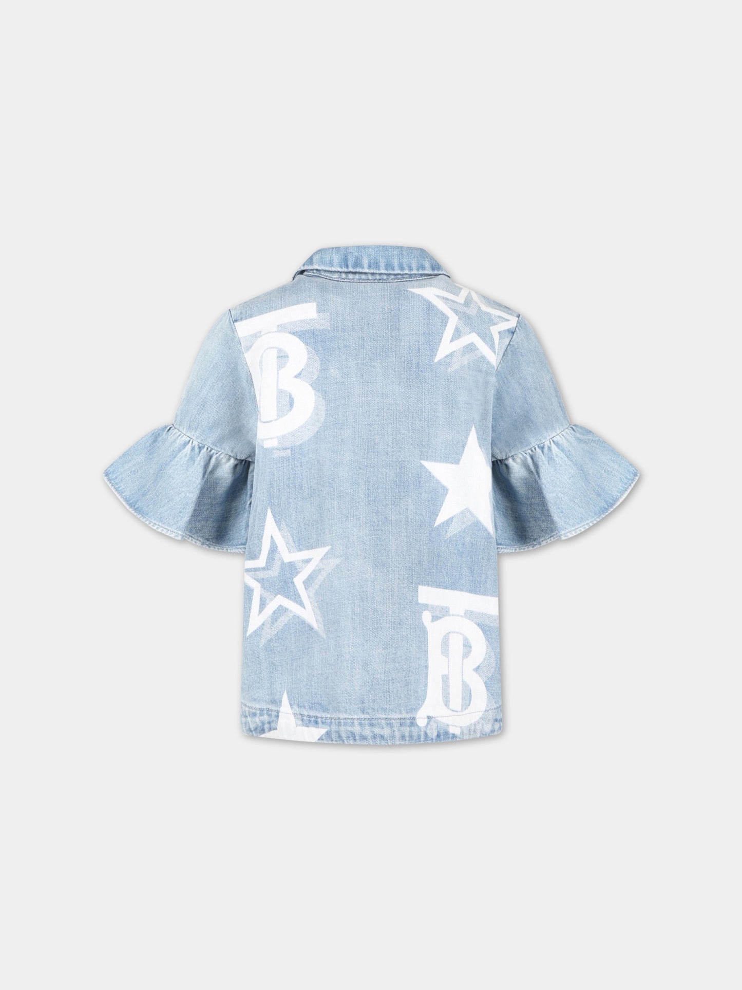 Camicia celeste per bambina con monogramma TB,Burberry Kids,8061232
