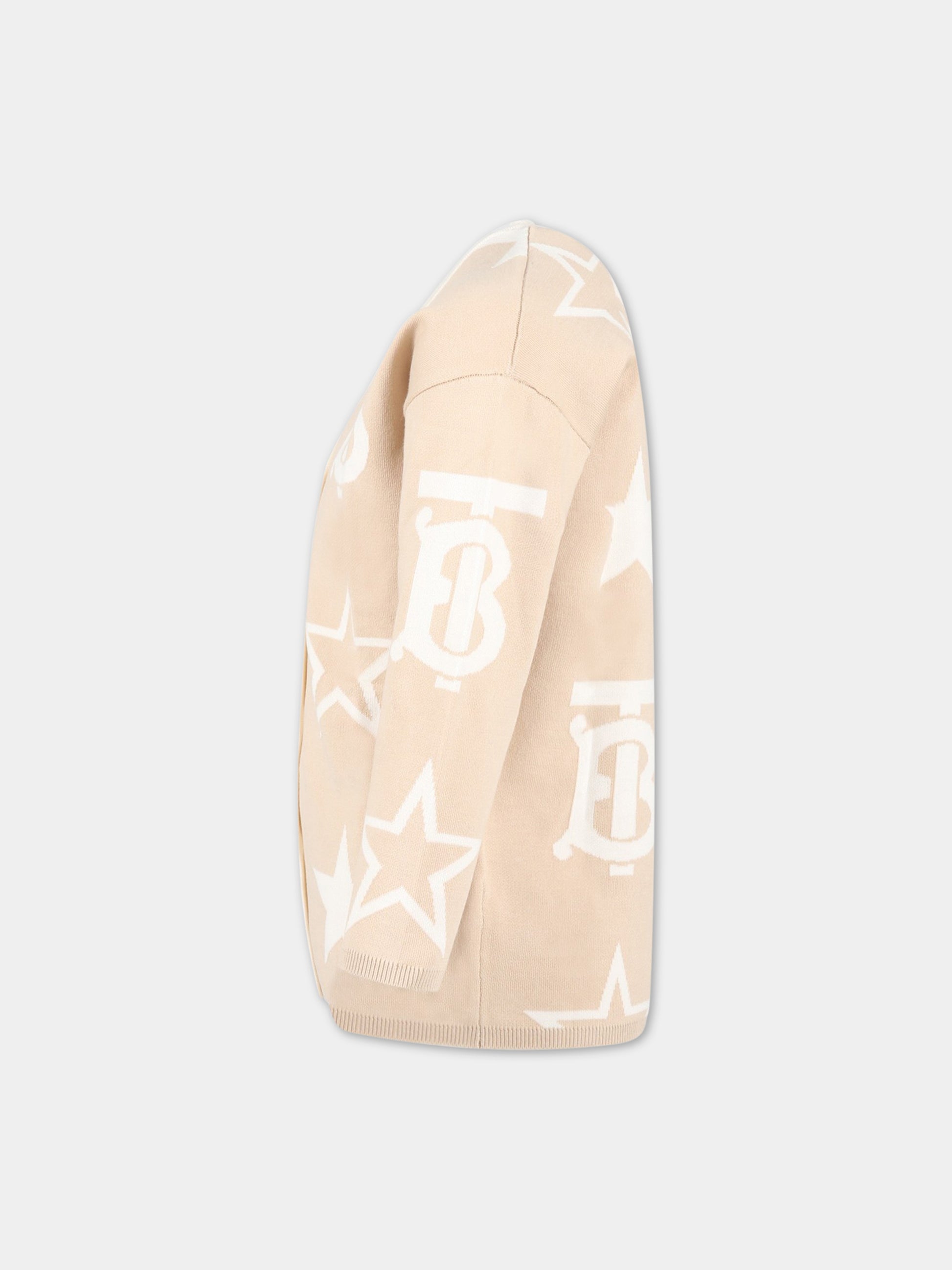 Cardigan beige per bambino con monogramma TB,Burberry Kids,8057917