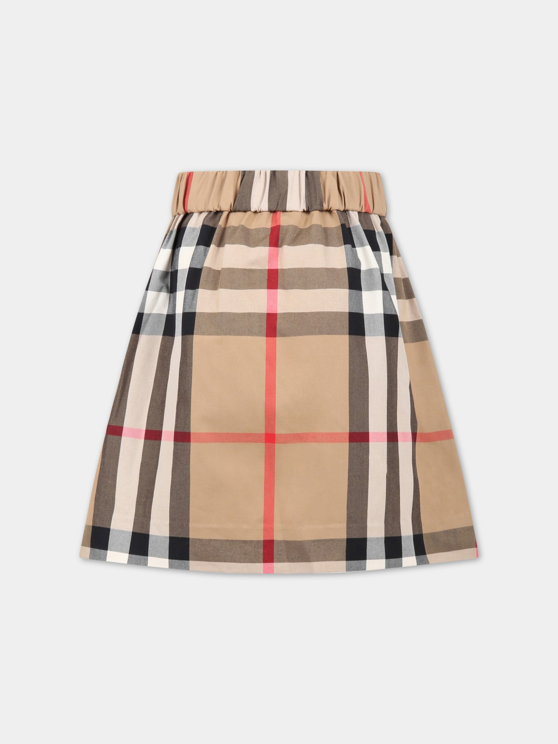 Gonna beige per bambina con check vintage,Burberry Kids,8061826