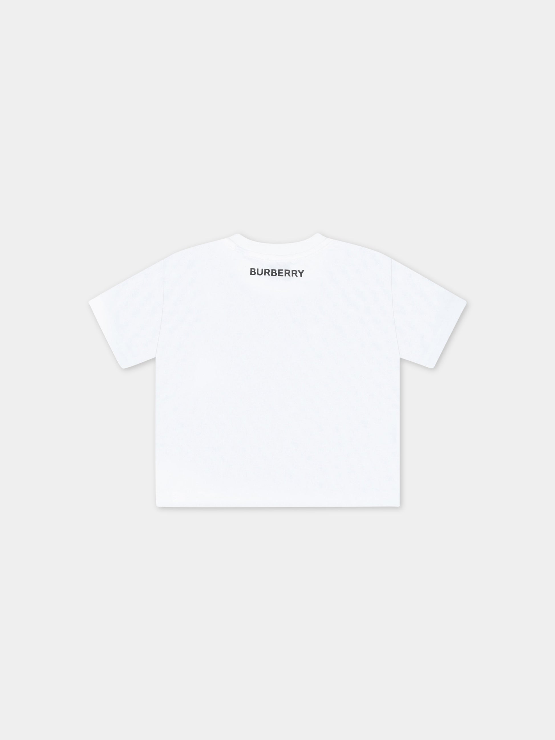 T-shirt bianca per neonati con check vintage e logo nero,Burberry Kids,8064810