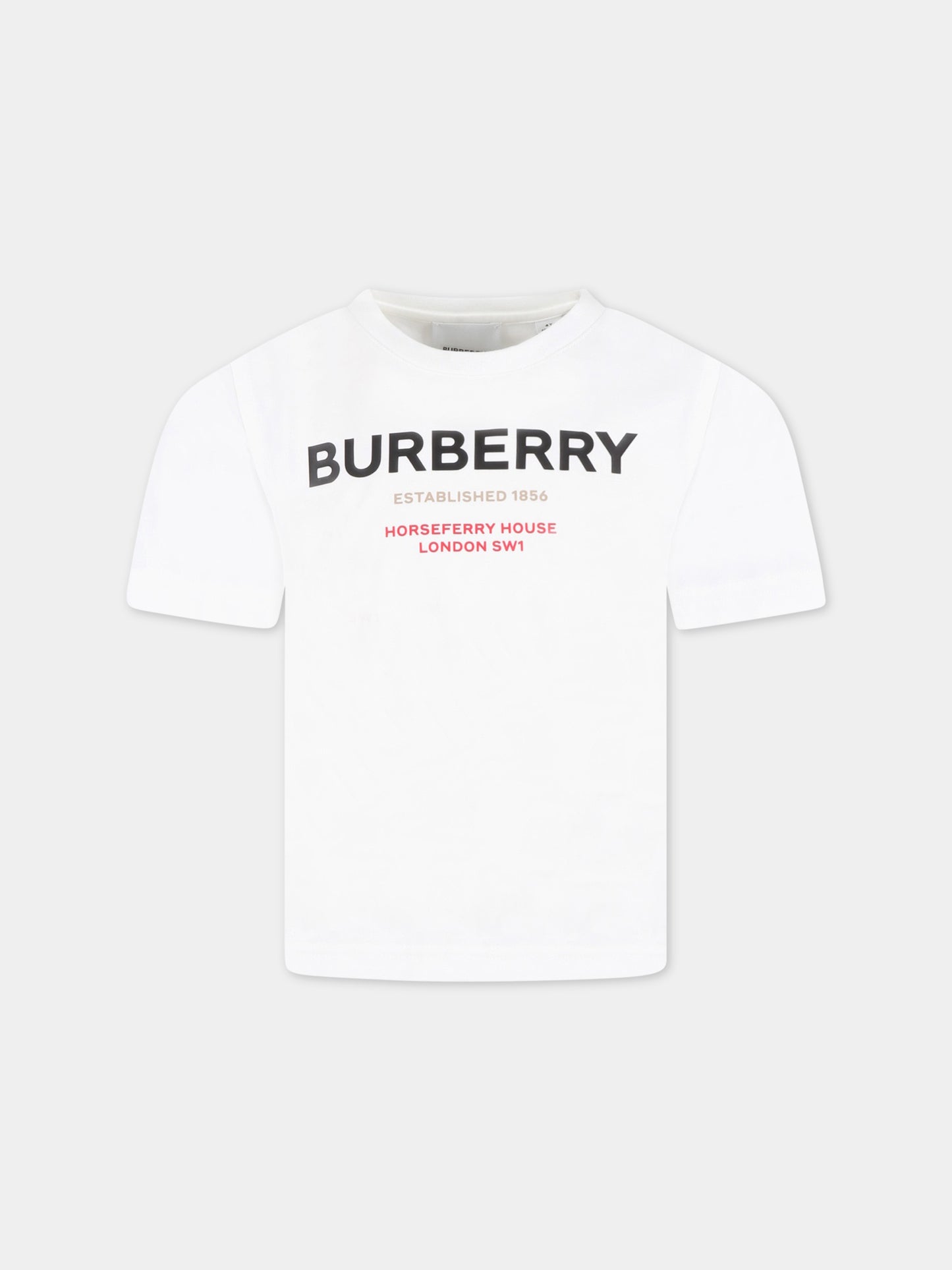 T-shirt bianca per bambino con logo nero,Burberry Kids,8064570