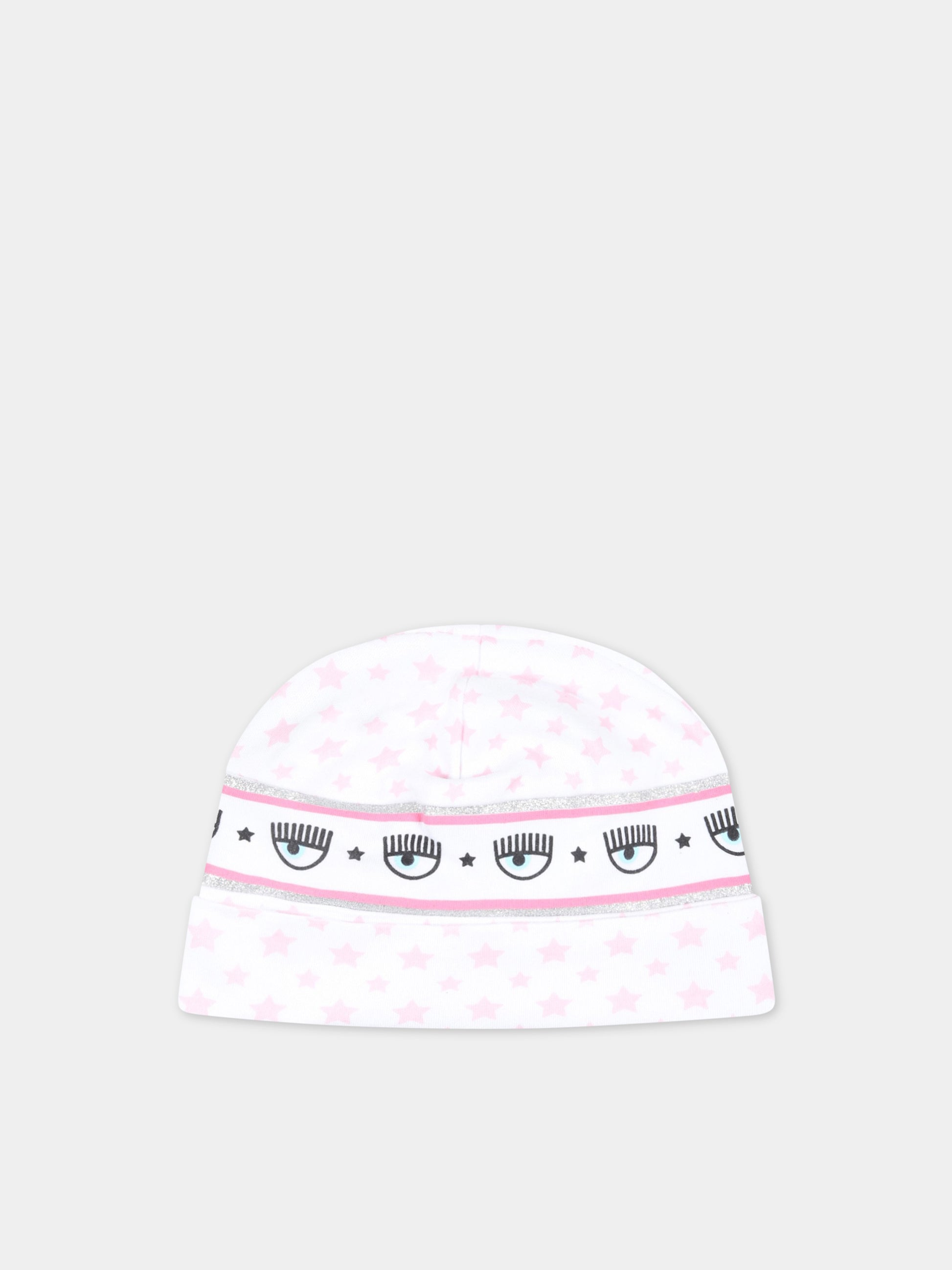 Cappello bianco per neonata con occhiolini,Chiara Ferragni Collection,55A000 1001 9990