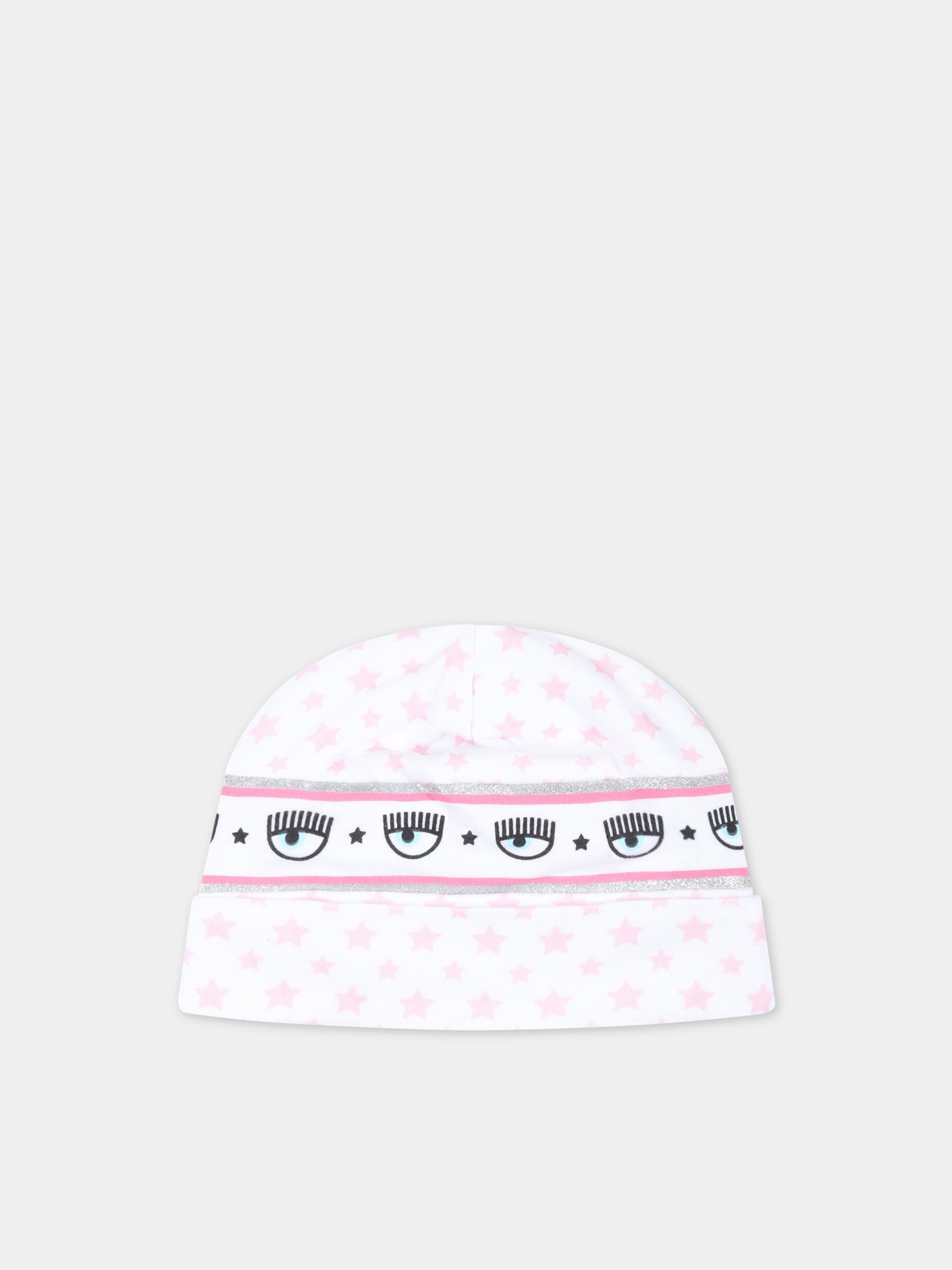 Cappello bianco per neonata con occhiolini,Chiara Ferragni Collection,55A000 1001 9990