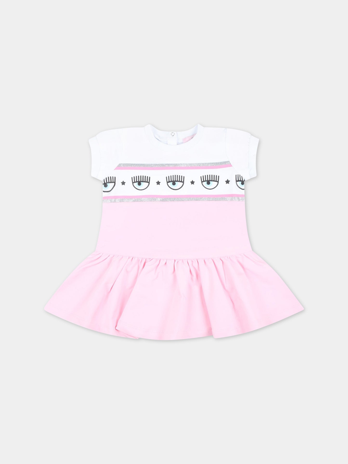 Vestito rosa e bianco per neonata con iconico occhiolino,Chiara Ferragni Collection,53A900 1040 0090