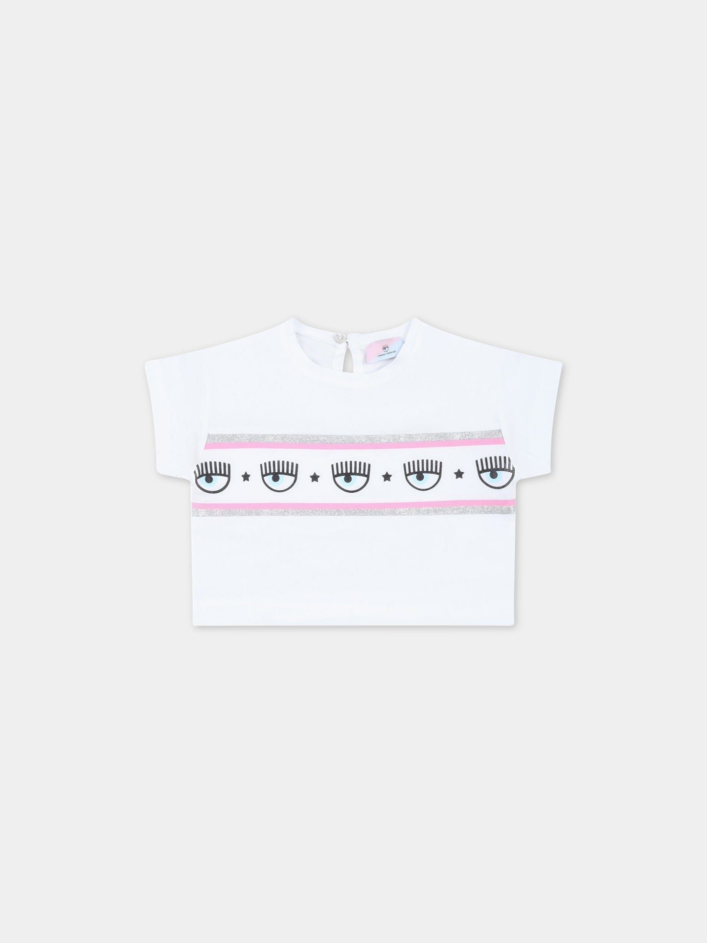 T-shirt bianca per neonata con iconici occhiolini,Chiara Ferragni Collection,53A603 1041 0099